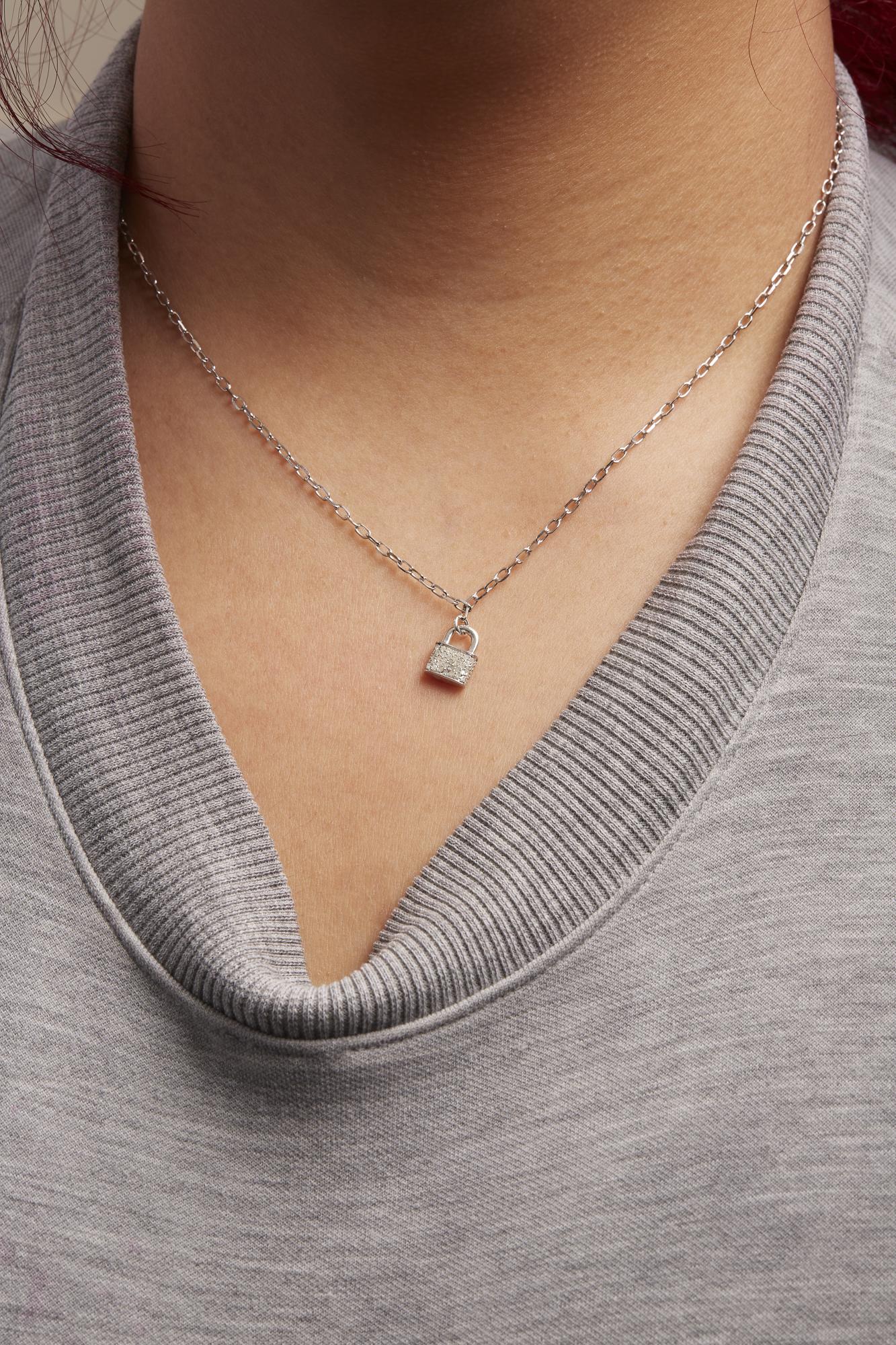 .925 Sterling Silver 1/4 Cttw Diamond Lock Pendant Necklace with Paperclip Chain (H-I Color, SI2-I1 Clarity) - Friggin Jewelry