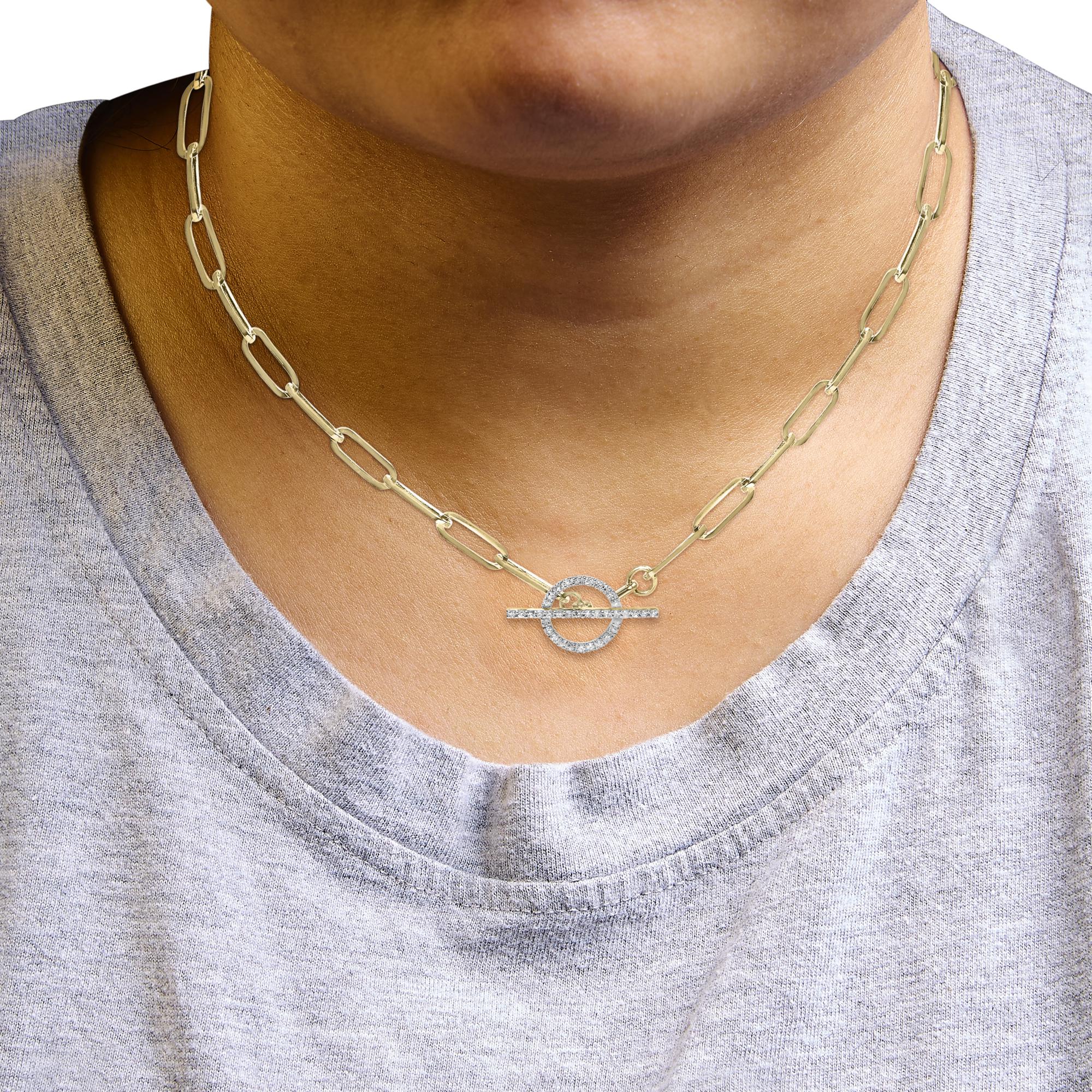 Collar de oro amarillo de 14 quilates con diamantes de 1/4 ct y cierre de palanca con clip (color IJ, claridad I1-I2) - 45,7 cm - Friggin Jewelry