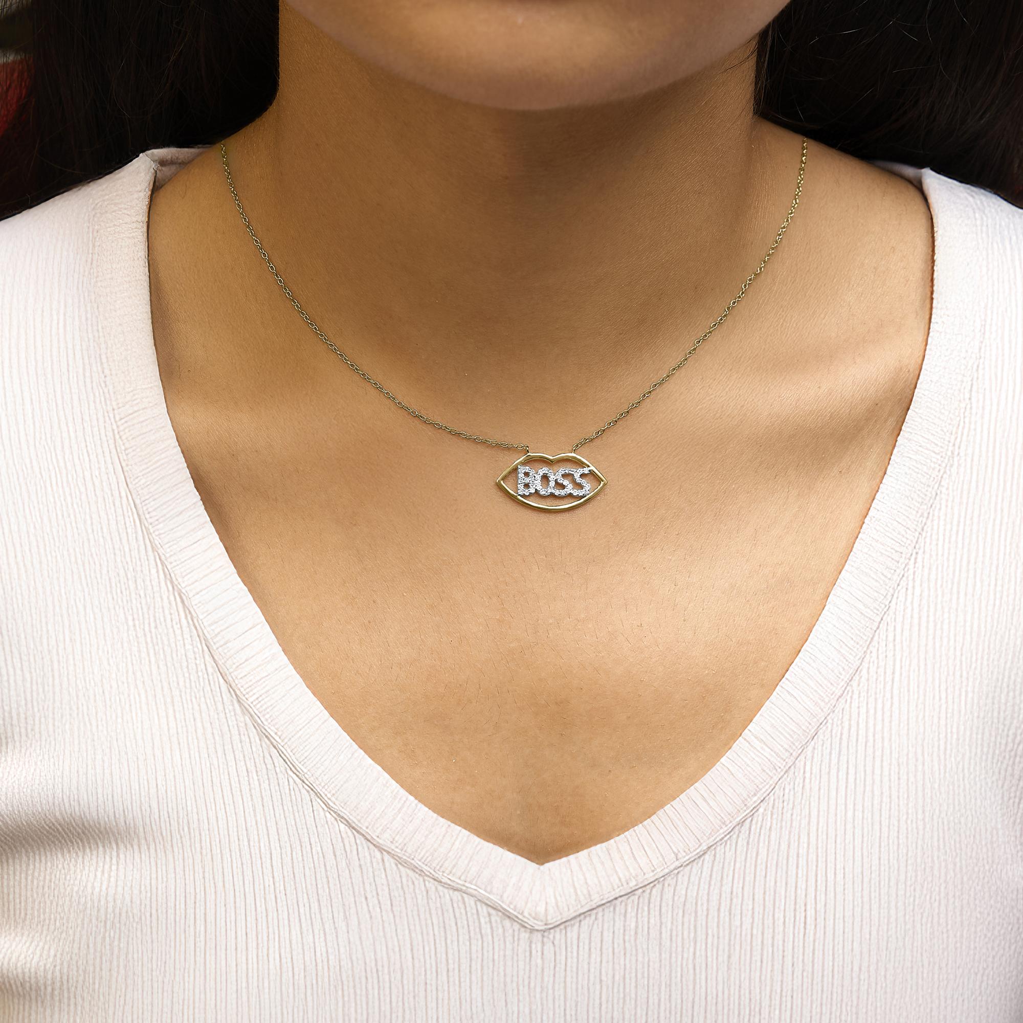 14K Yellow Gold Plated Silver 1/4 Cttw Diamond "Boss" Pendant Necklace - 18 Inch - Friggin Jewelry