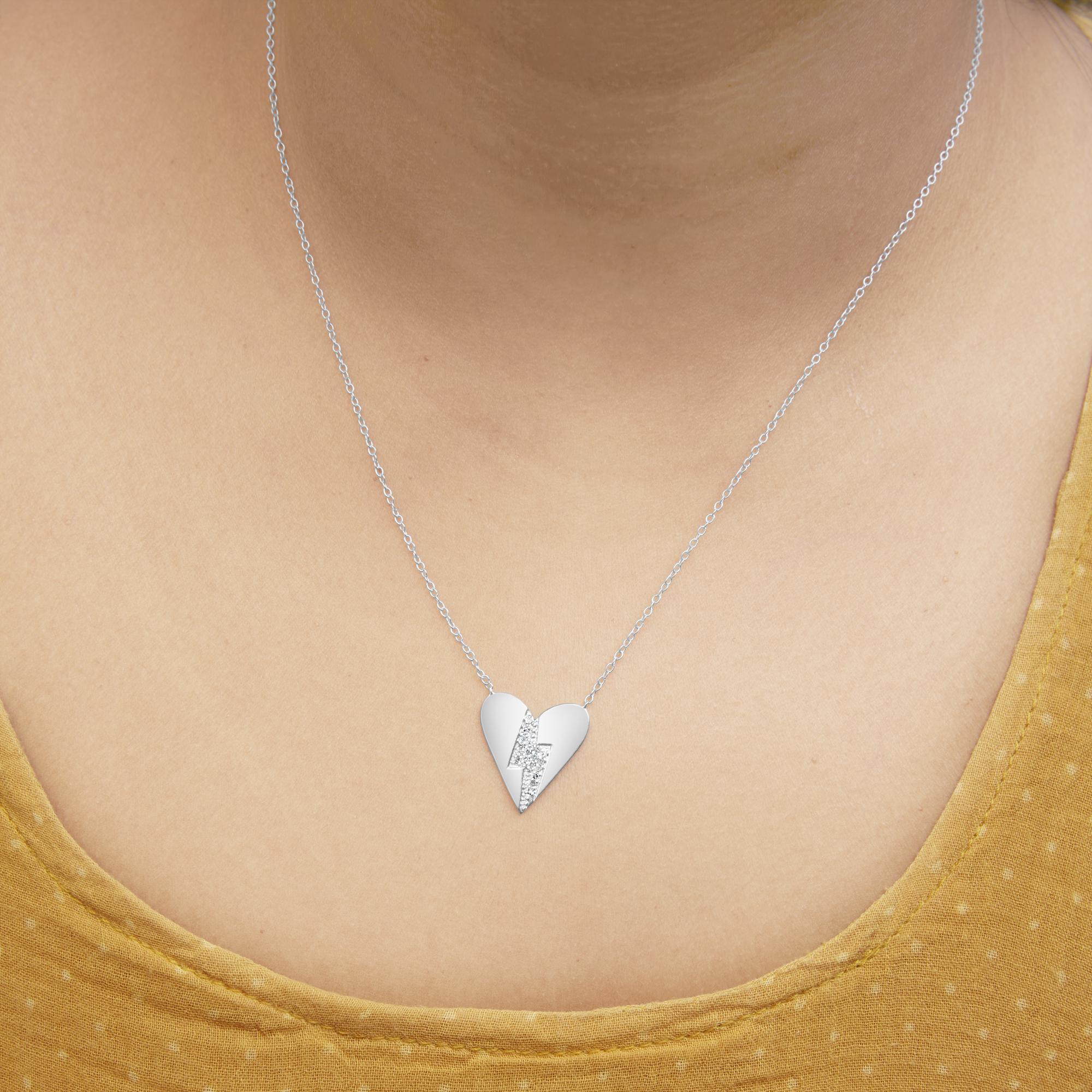 .925 Sterling Silver Diamond Broken Heart Pendant Necklace (H-I Color, I1-I2 Clarity) - 18" Inches - Friggin Jewelry