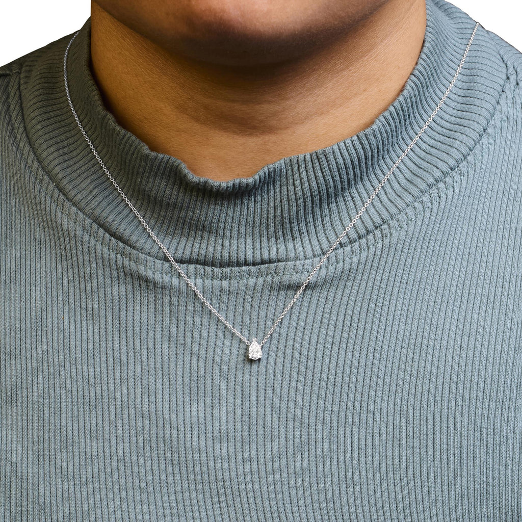 Collar con colgante solitario de 3 puntas y diamantes cultivados en laboratorio de 1/2 quilates en oro blanco de 14 quilates, talla pera, 45,7 cm (color FG, claridad VS2-SI1) - Friggin Jewelry