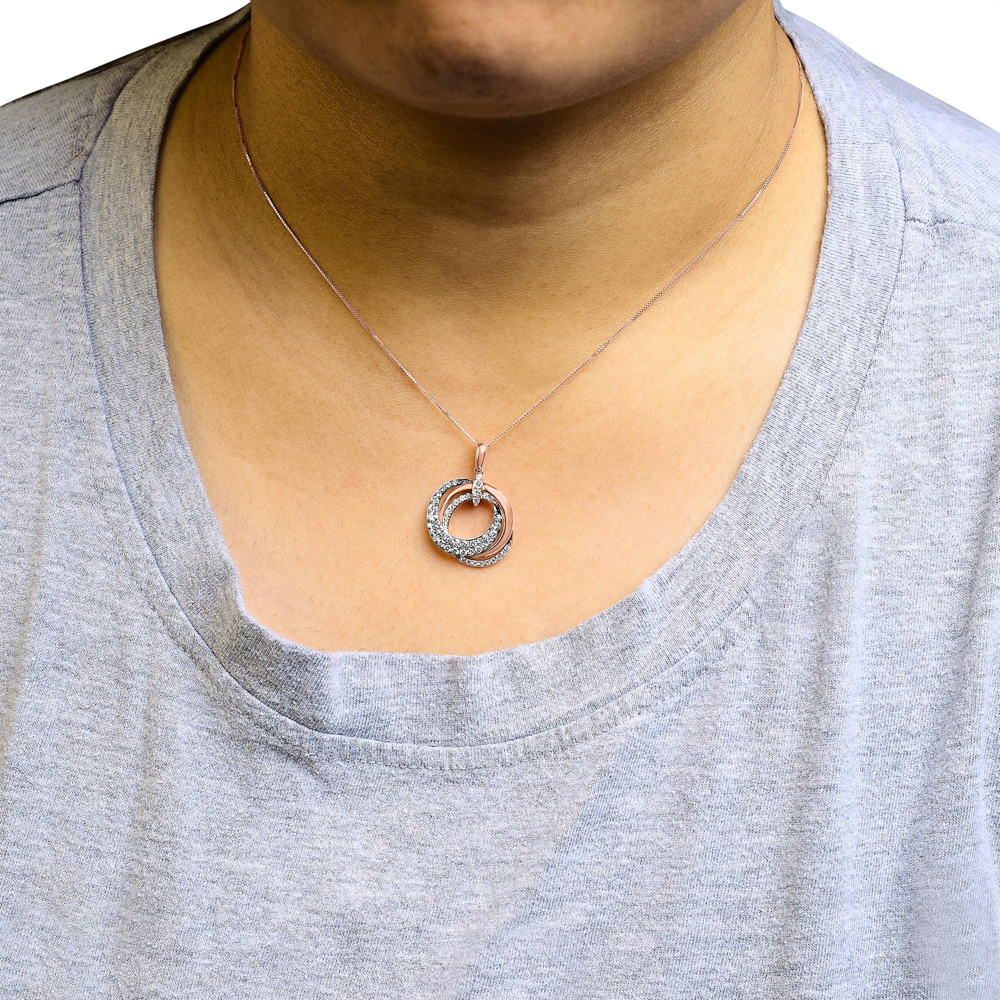 Collana con pendente a cerchio intrecciato in oro rosa 14 carati da 3/4 ct con diamanti marroni e bianchi, lunghezza 18 pollici (colore GH, purezza SI2-I1) - Friggin Jewelry