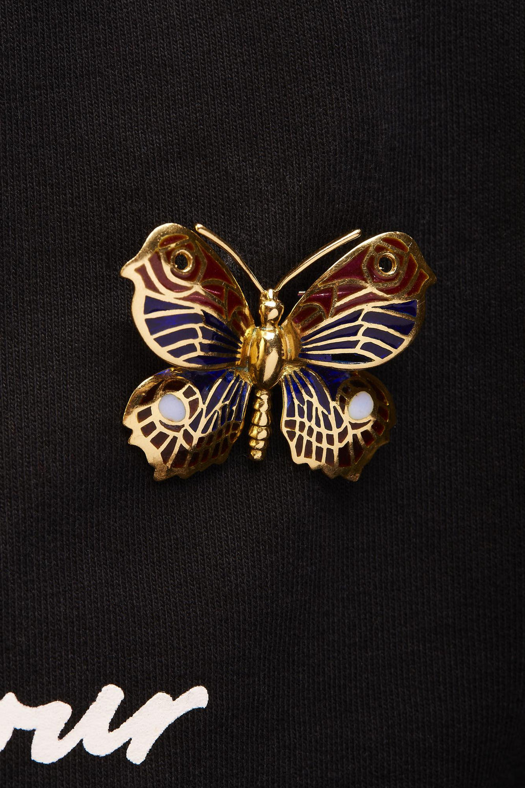 18K Yellow Gold Red, Blue, and White Enameled Butterfly Brooch Pin - Friggin Jewelry