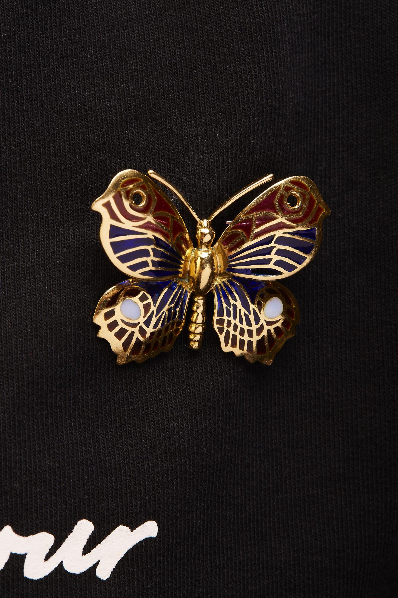 18K Yellow Gold Red, Blue, and White Enameled Butterfly Brooch Pin - Friggin Jewelry