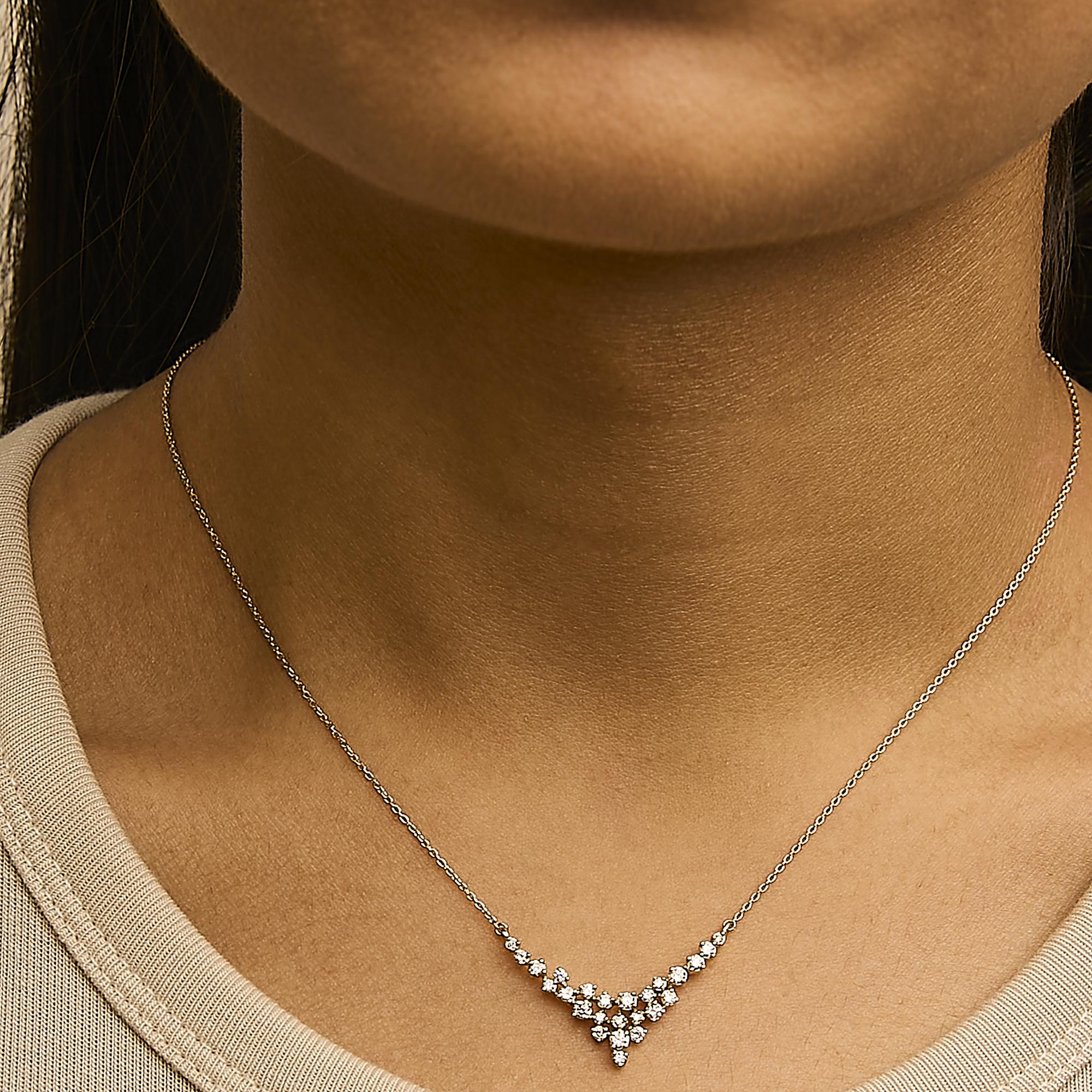 14K Yellow Gold 1/2 Cttw Diamond Scattered "V" Necklace (I-J Color, SI2-I1 Clarity) - 18" Inches - Mom - Friggin Jewelry Premium