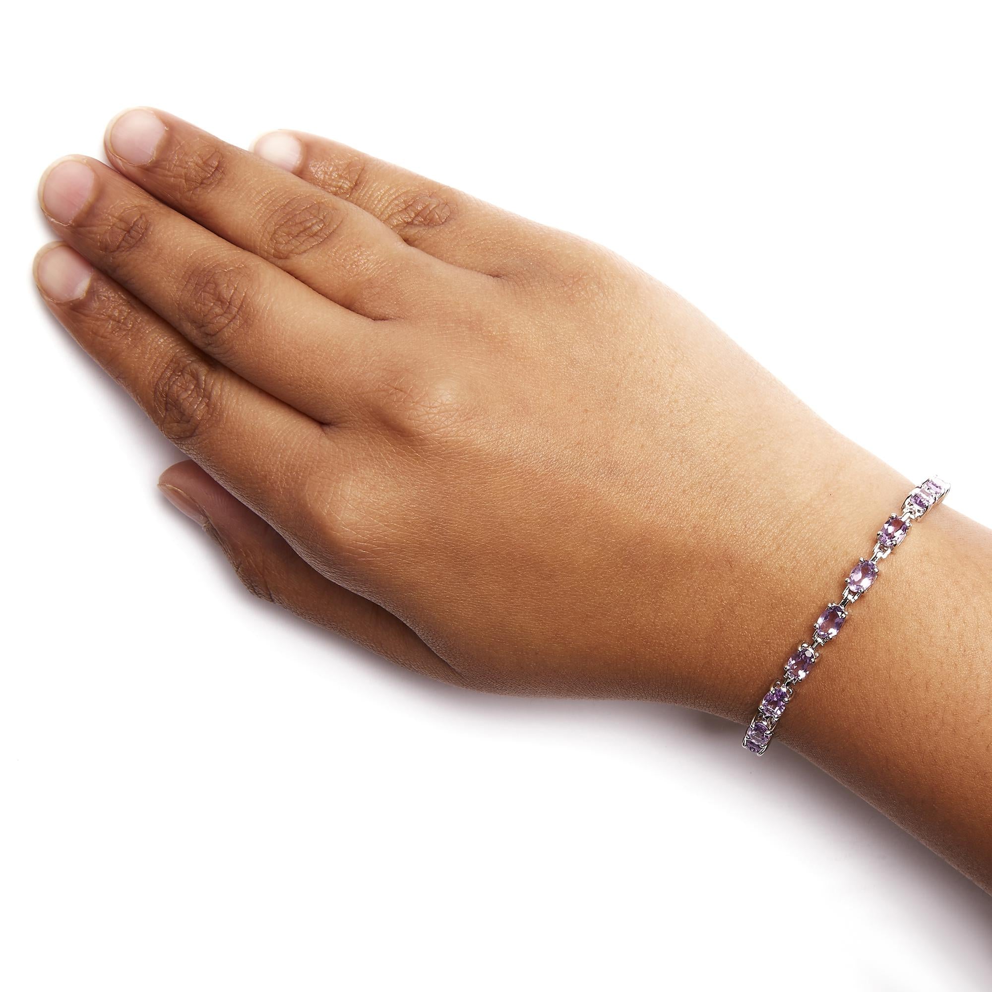 Bracciale in argento sterling 925 con maglie ovali in ametista viola da 8 1/2 carati - 7" pollici - Friggin Jewelry
