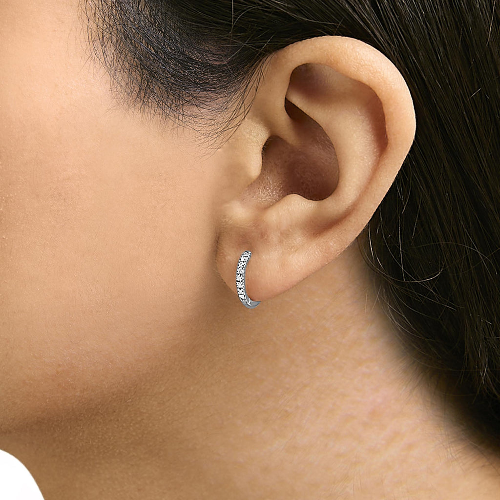 14K Rose Gold 1/5 CTW Diamond Huggie Hoop Earrings (K-L Color, I2-I3 Clarity) - Friggin Jewelry