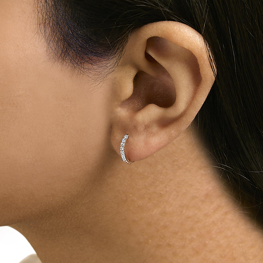 14K Rose Gold 1/5 CTW Diamond Huggie Hoop Earrings (K-L Color, I2-I3 Clarity) - Friggin Jewelry