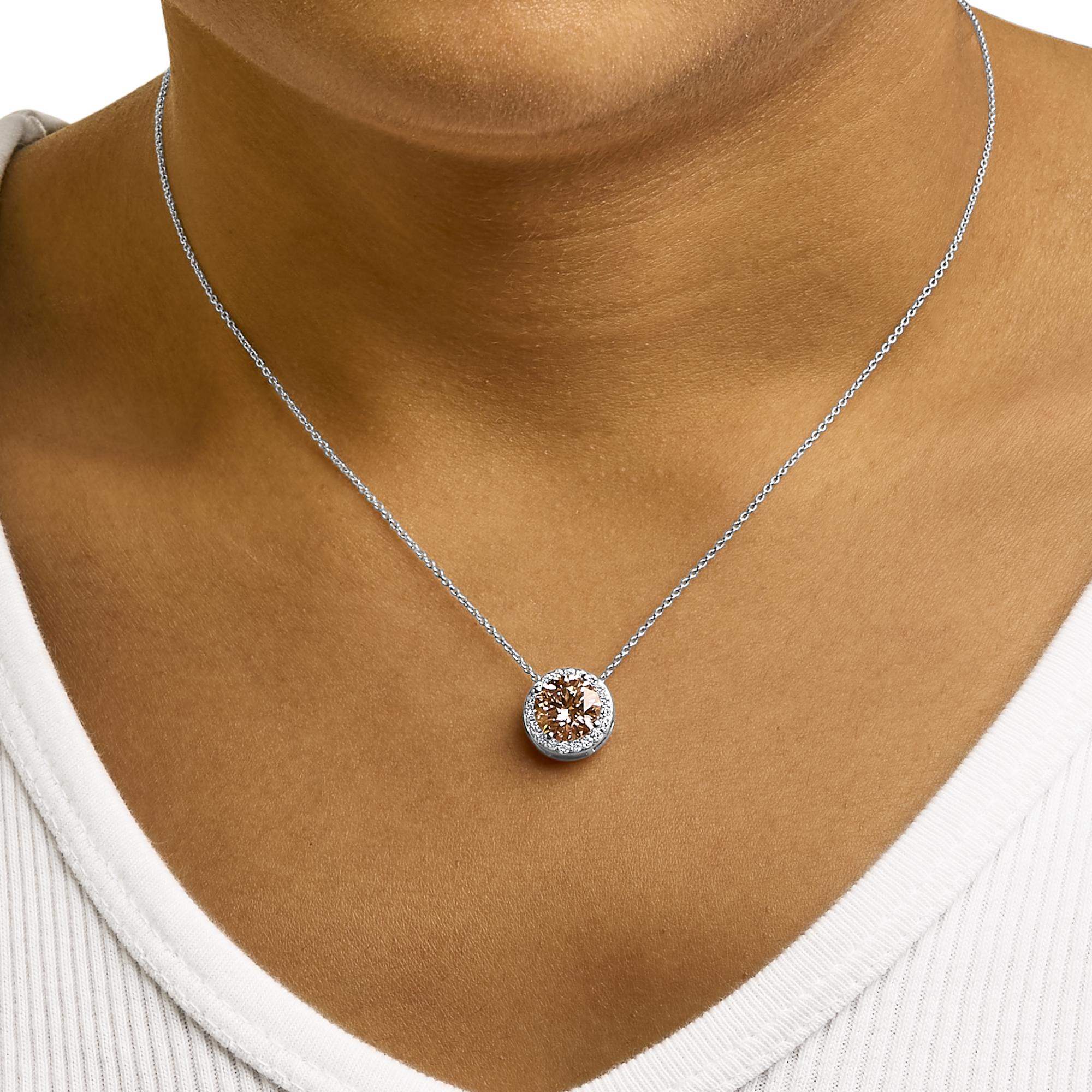 14K White Gold 2 3/8 Cttw Lab Grown Pink Diamond Solitaire with Halo Pendant Necklace - 17" Inches - Friggin Jewelry Premium