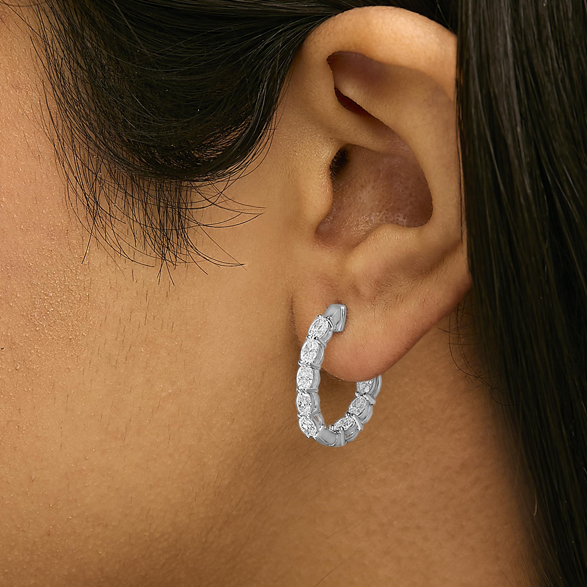 14K White Gold 2 3/4 Cttw Oval Cut Lab Grown Diamond Inside Out Hoop Earrings - Friggin Jewelry Premium