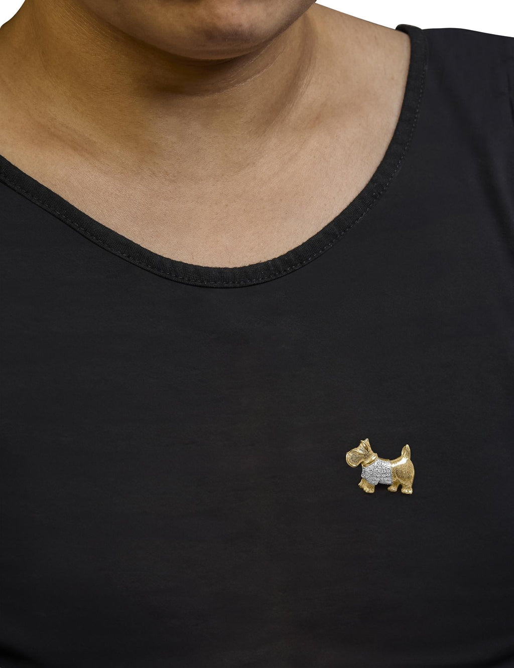 18K Yellow Gold1/3 Cttw Diamond Scottish Terrier Brooch Pin and Pendant with Satin Finish (G-H Color, VS2-SI1 Clarity) - Chain Not Included - Friggin Jewelry