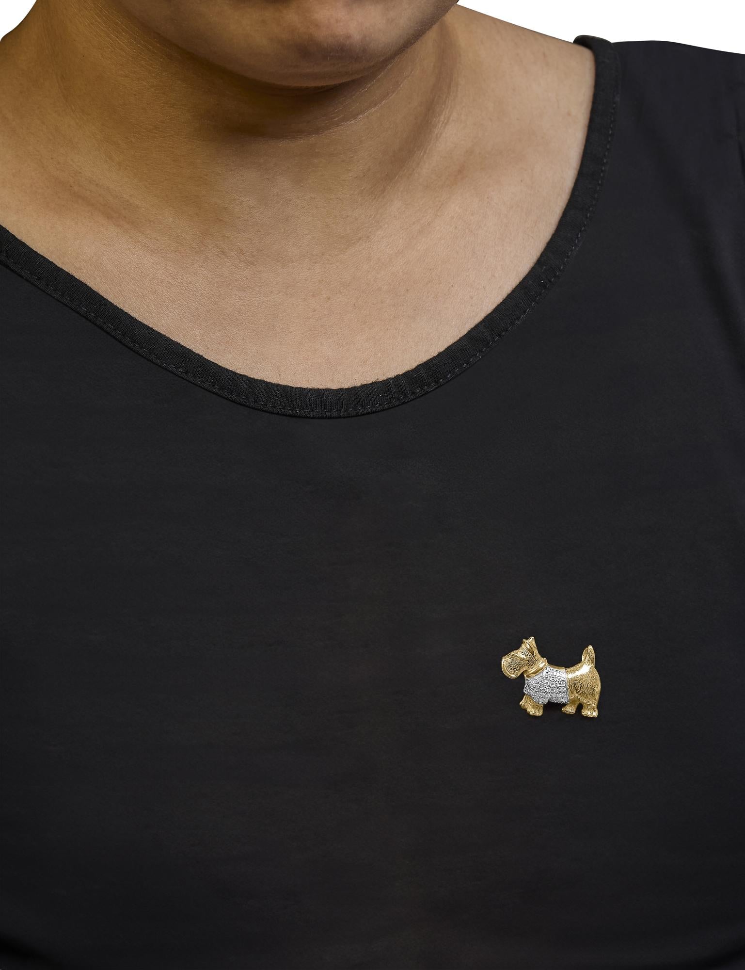 18K Yellow Gold1/3 Cttw Diamond Scottish Terrier Brooch Pin and Pendant with Satin Finish (G-H Color, VS2-SI1 Clarity) - Chain Not Included - Friggin Jewelry