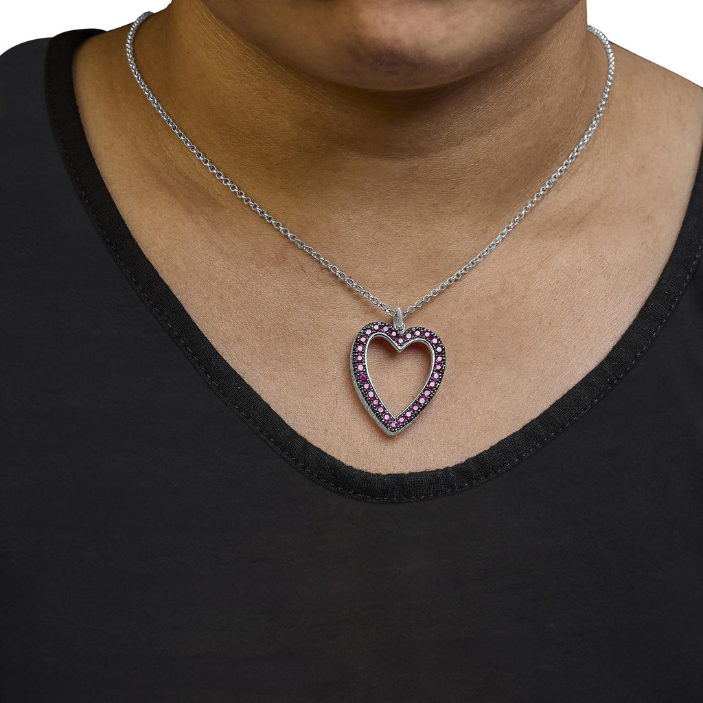 18K 1/3 Cttw Diamond and Red Ruby Open Heart with Black Rhodium 18" Pendant Necklace (G-H Color, VS2-SI1 Clarity) - Friggin Jewelry