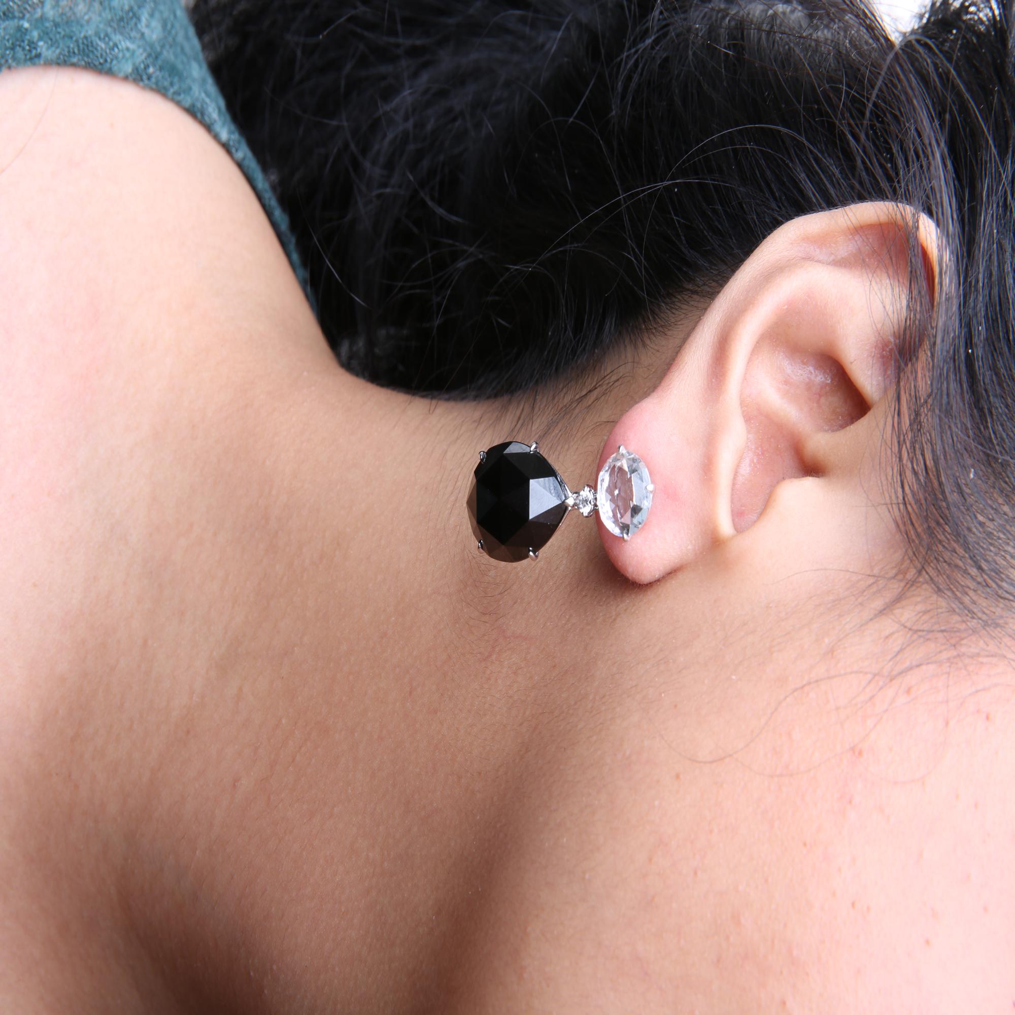 18K White Gold 1/5 Cttw Diamond with Round White Topaz and 20x15mm Pear Cut Black Onyx Gemstone Dangle Earring (G-H Color, SI1-SI2 Clarity) - Friggin Jewelry