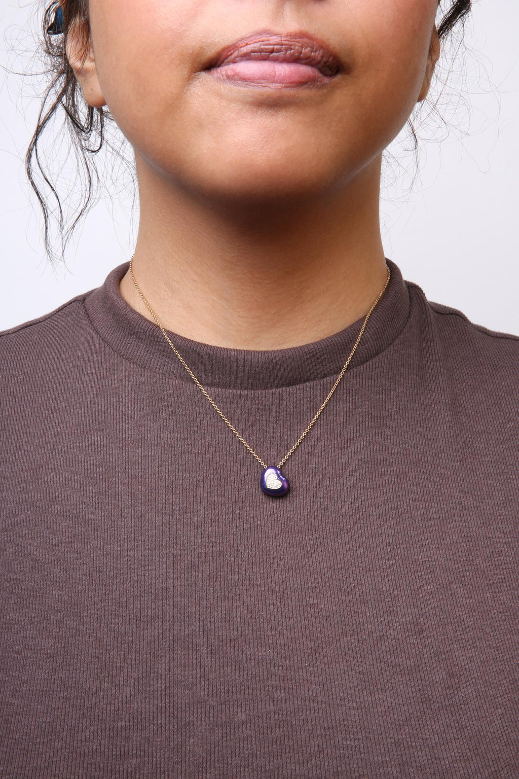 18K Yellow Gold Blue Enamel 1/10 Cttw Round Pave Diamonds Heart Shape 18" Pendant Necklace  (G-H Color, SI1-SI2 Clarity) - Adjustable up to 16" - 18" - Friggin Jewelry