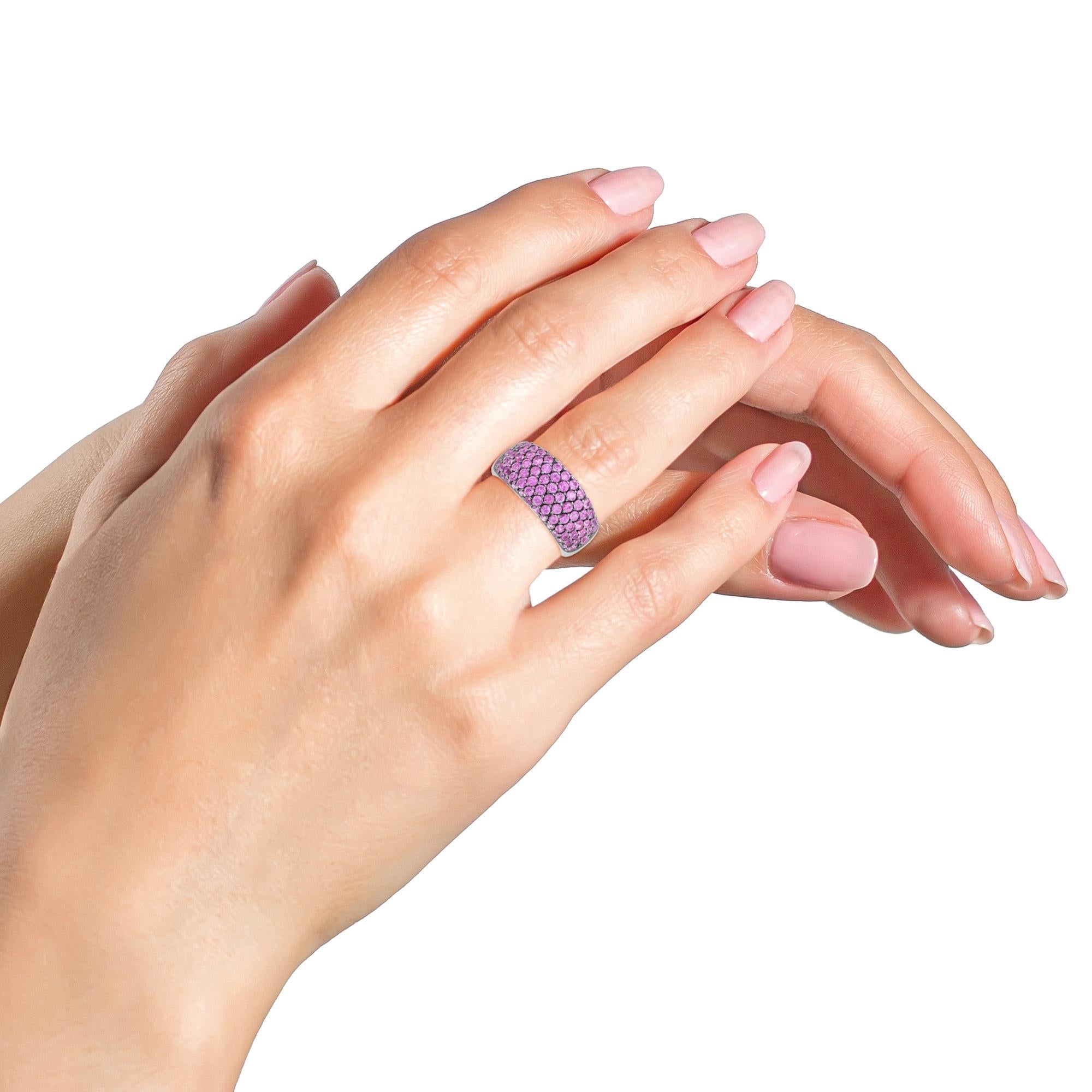 18K White Gold and Black Rhodium Multi Row Pink Sapphire Classic Band Ring - Friggin Jewelry