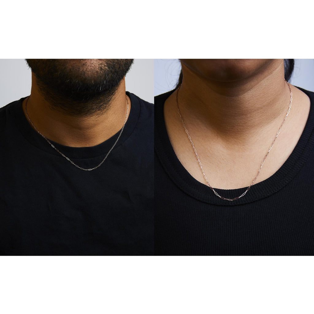 Unisex Solid 14K Gold 1.5mm Paperclip Chain Necklace - Choice of Length and Metal Color - Friggin Jewelry