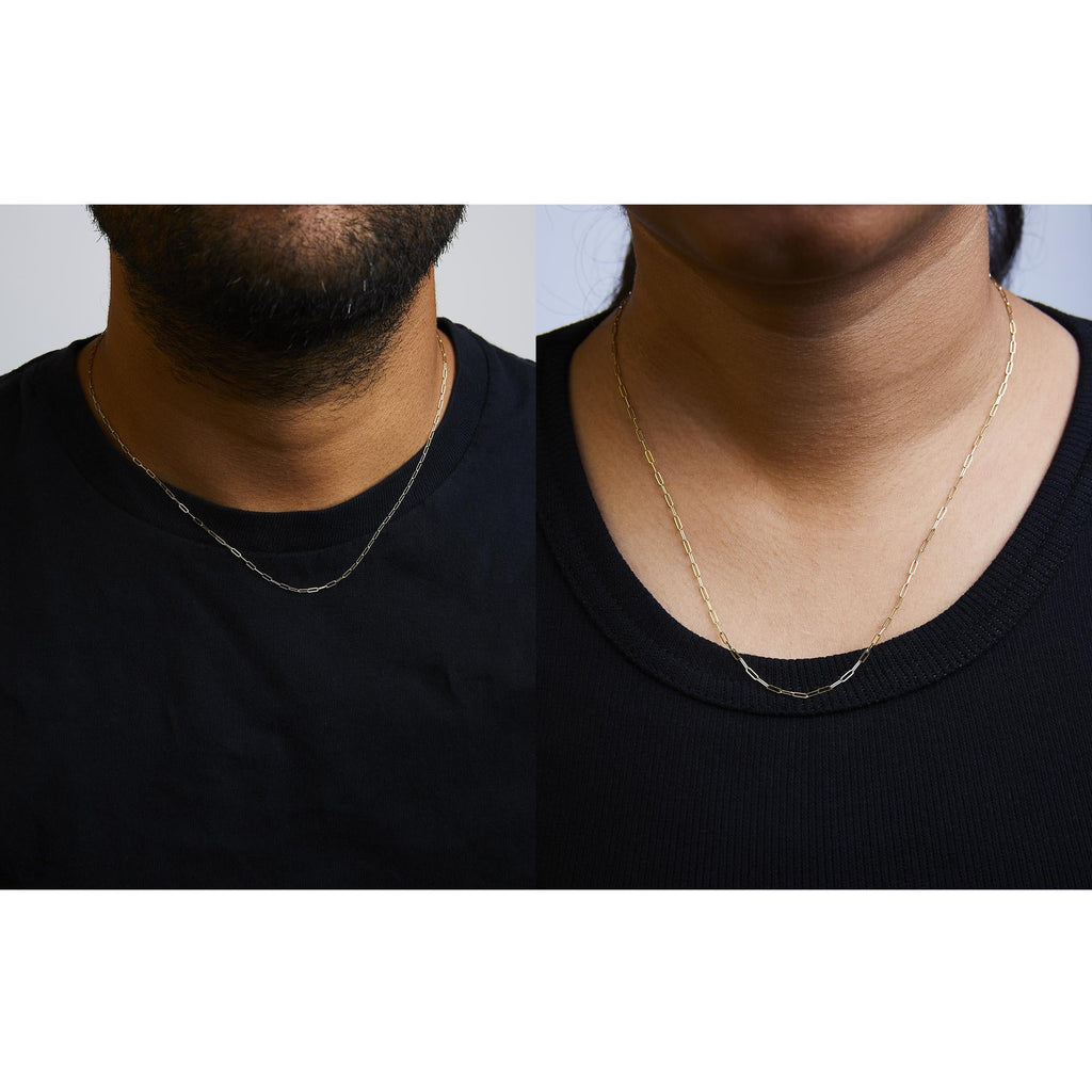 Collana unisex con catena a graffetta da 1,5 mm in oro massiccio 14 carati - Scelta di lunghezza e colore del metallo - Friggin Jewelry
