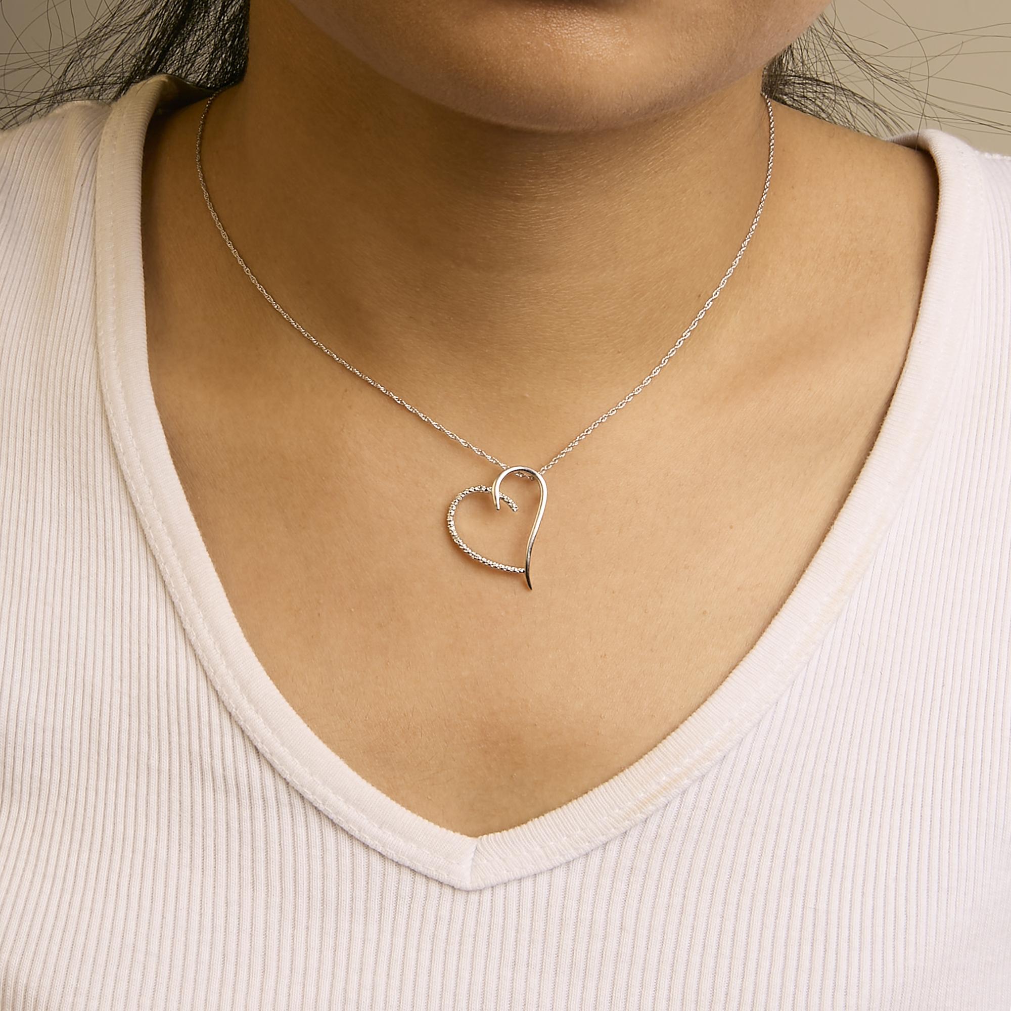 .925 Sterling Silver Diamond Accent Open Heart Slide Pendant Necklace (J-K Color, I2-I3 Clarity) - 18" Inches - Friggin Jewelry