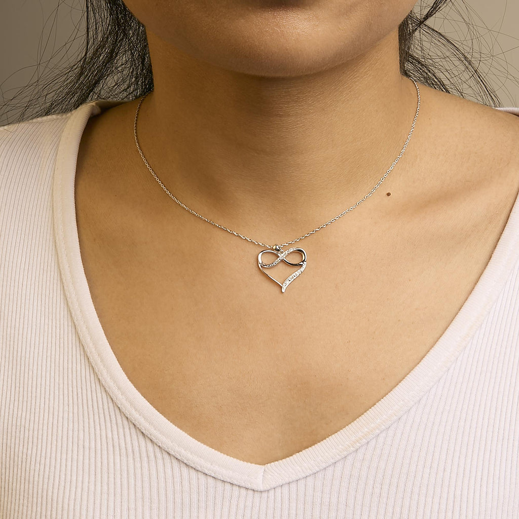 .925 Sterling Silver Diamond Accent Infinity Heart Love Pendant Necklace (J-K Color, I2-I3 Clarity) - 18" Inches - Friggin Jewelry