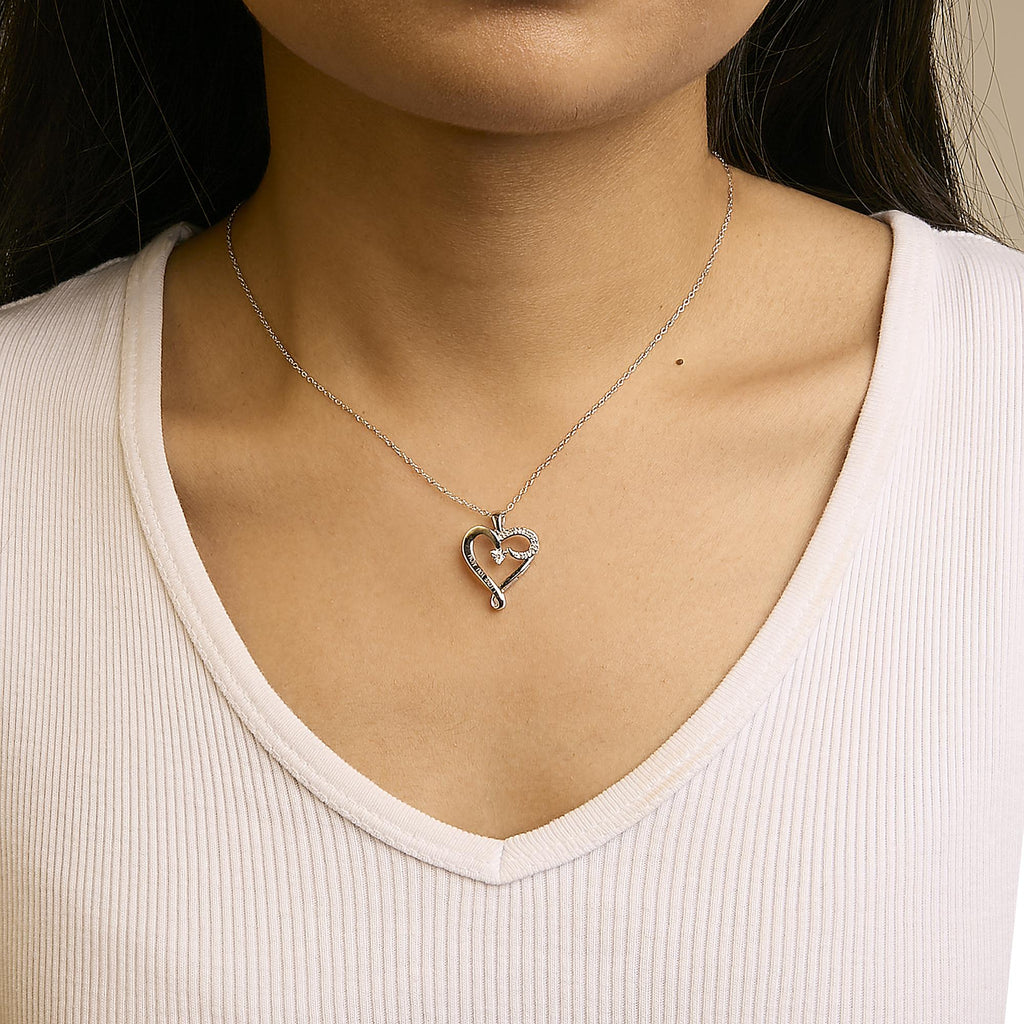 .925 Sterling Silver Diamond Accent "I LOVE YOU MOM" Heart Pendant Necklace (J-K Color, I2-I3 Clarity) - 18" Inches - Friggin Jewelry