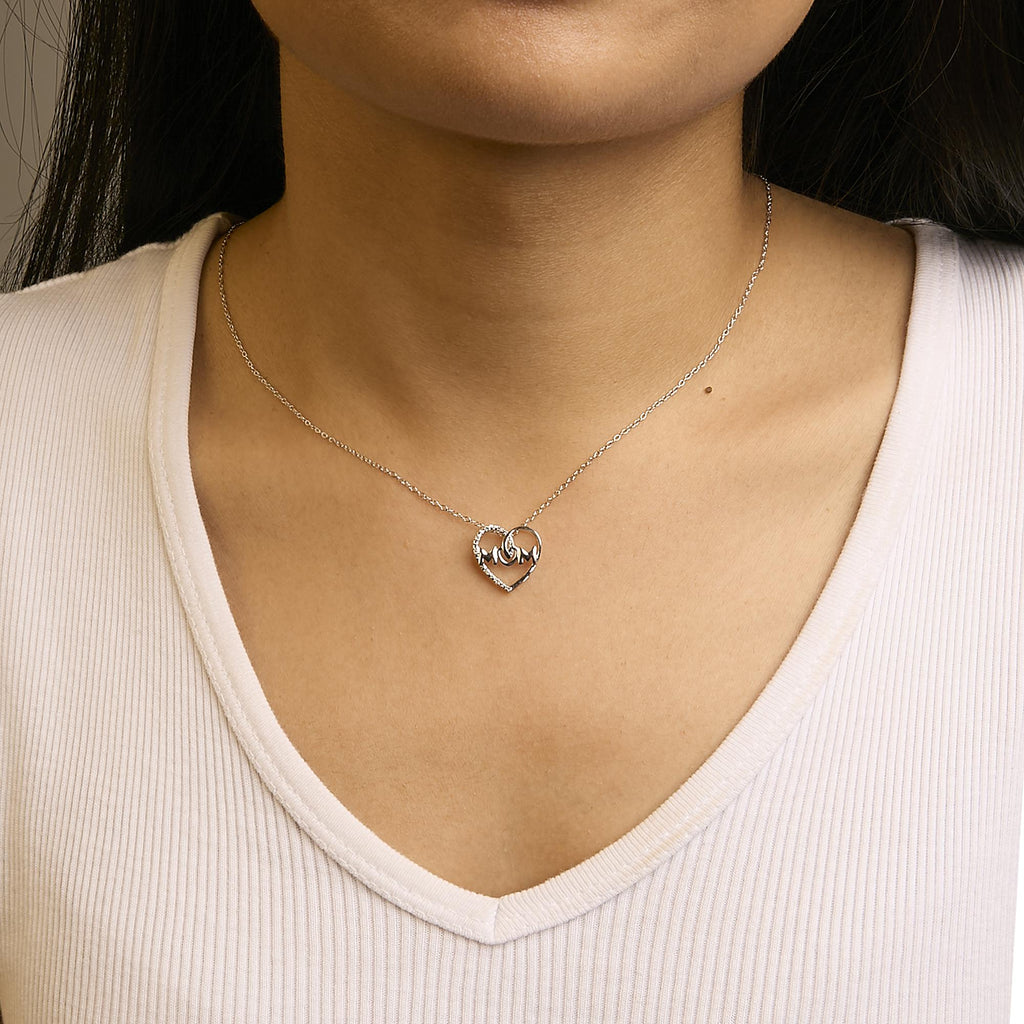.925 Sterling Silver Diamond Accent MOM Heart Pendant Necklace (J-K Color, I2-I3 Clarity) - 18" Inches - Mom - Friggin Jewelry