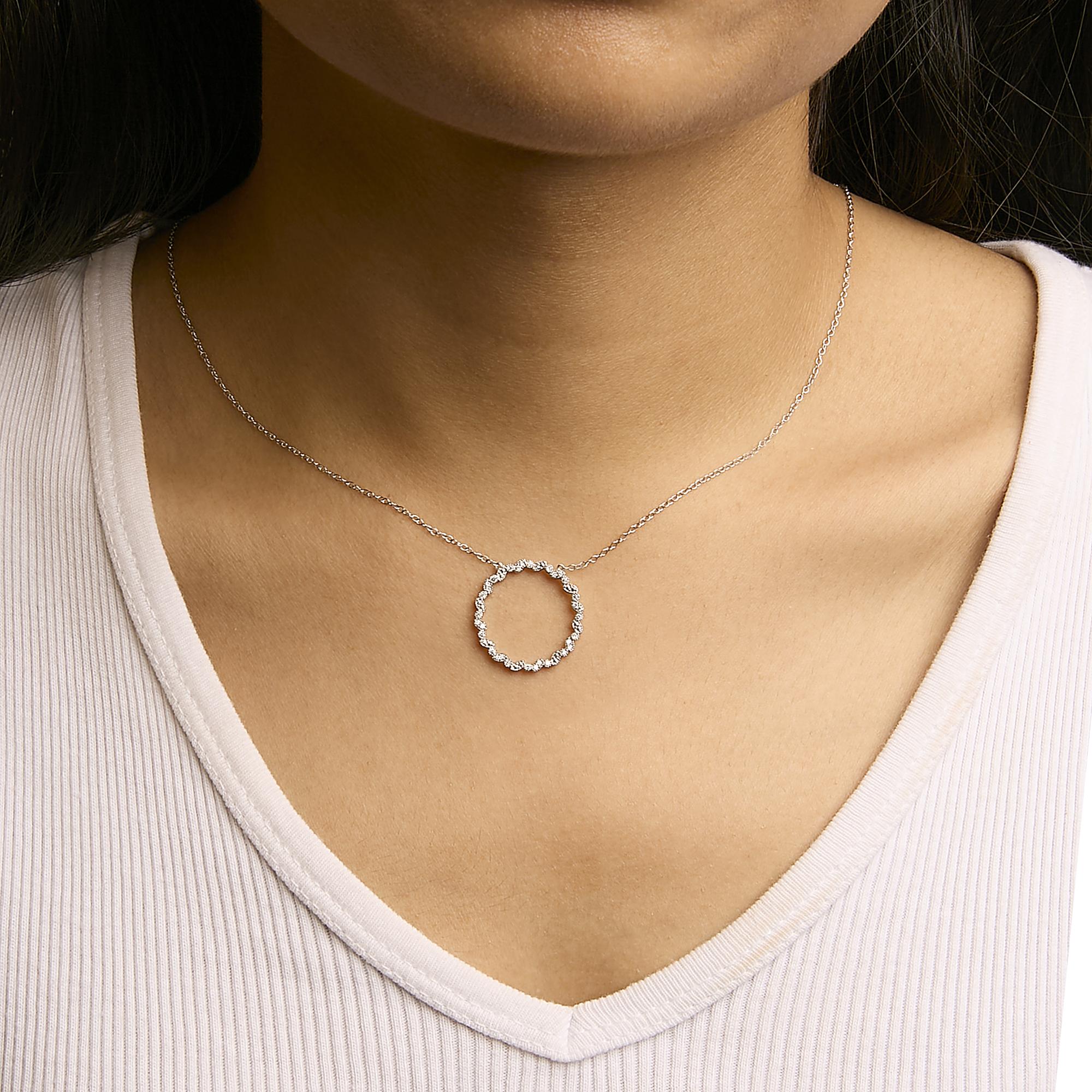 .925 Sterling Silver 1/7 Cttw Lab Grown Diamond Beaded Love Circle Pendant Necklace - Size 18 Inches - Friggin Jewelry