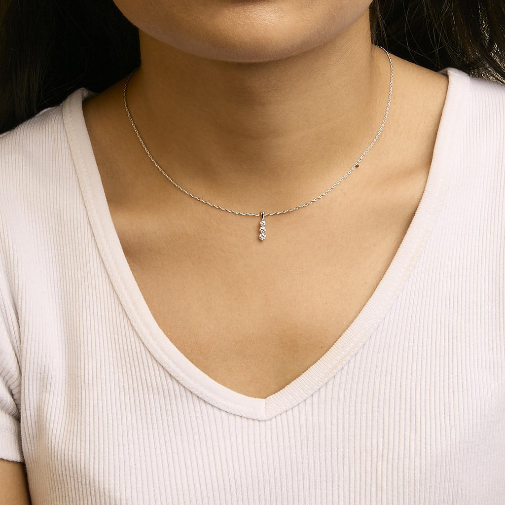 .925 Sterling Silver 1/7 Cttw Lab Grown Diamond Three Stone Diamond Pendant Necklace - 18" Inches - Friggin Jewelry
