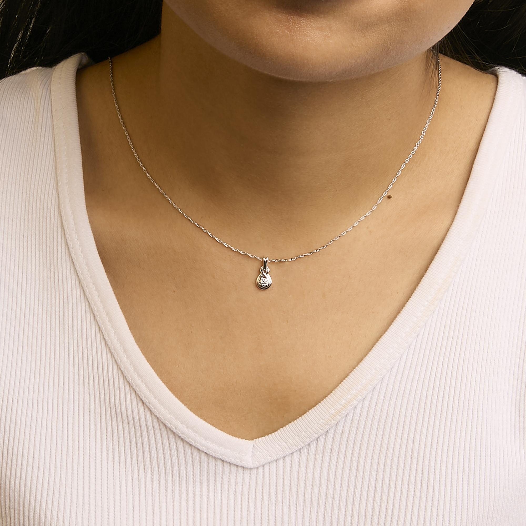 .925 Sterling Silver 1/10 Cttw Lab Grown Diamond Love Knot Solitaire Pendant Necklace - Size 18 Inches - Friggin Jewelry