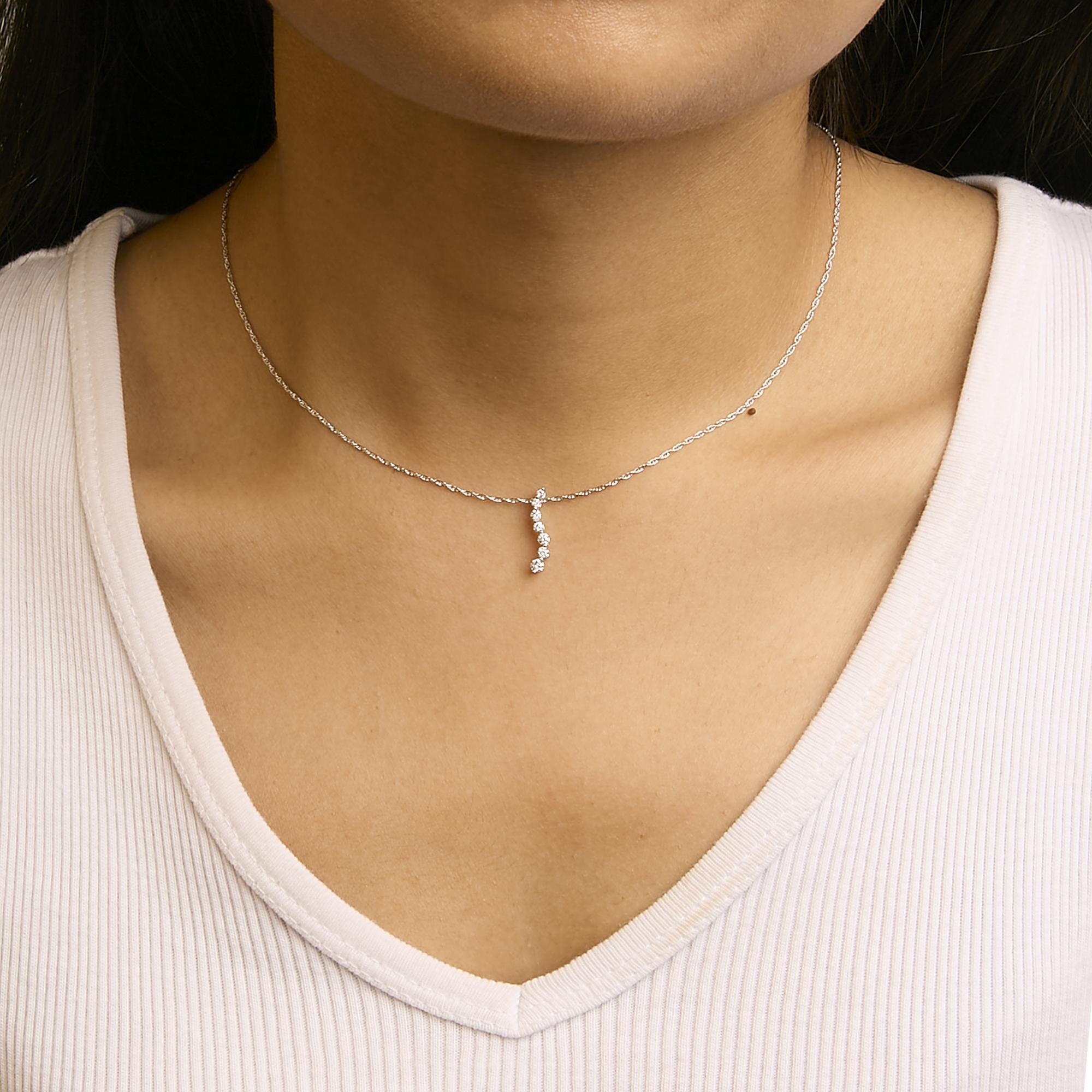 .925 Sterling Silver 1/4 Cttw Lab Grown Diamond Journey Pendant Necklace - 18" Inches - Friggin Jewelry