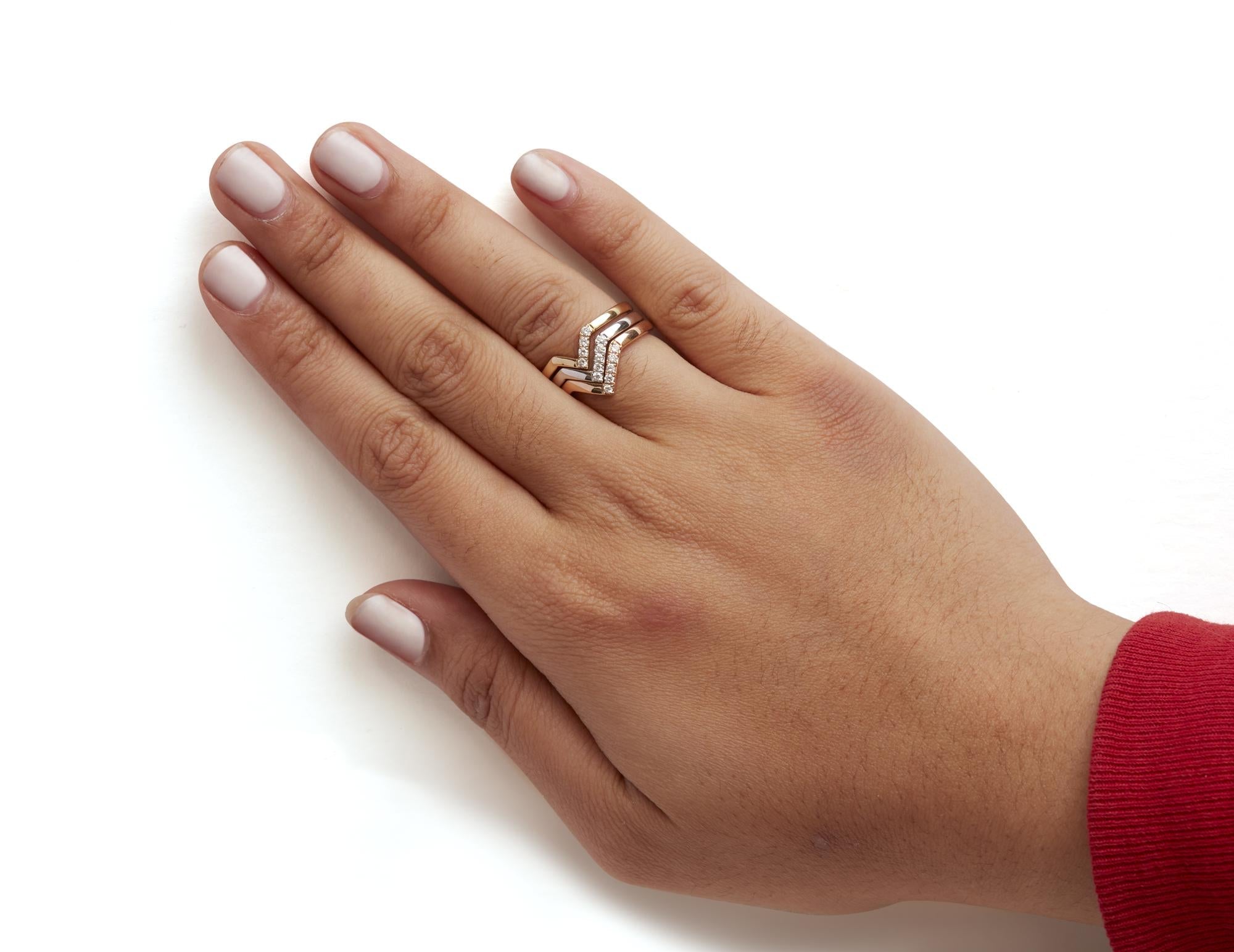 14K Gold 1/4 Cttw Diamond Geometrical Chevron V Stackable Band Ring Set (G-H Color, SI1-SI2 Clarity) - Size 7 - Friggin Jewelry