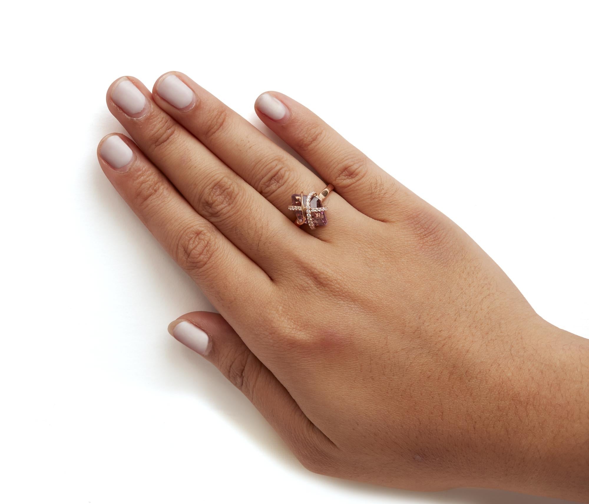 14K Rose Gold 1/5 Cttw Diamond Wrapped 15x15 MM Purple Amethyst Cocktail Ring (G-H Color, SI1-SI2 Clarity) - Friggin Jewelry