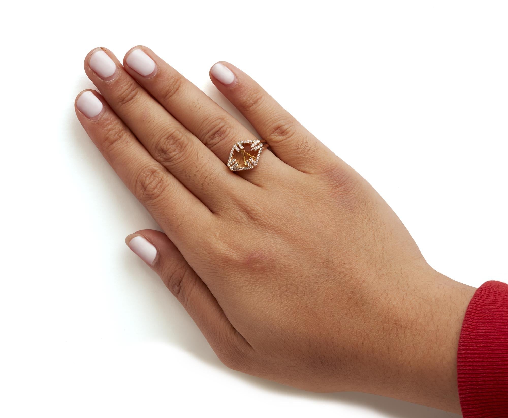 14K Yellow Gold Marquise-Cut Yellow Citrine and 1/3 Cttw Diamond Halo Cocktail Ring (G-H Color, SI1-SI2 Clarity) - Size 7 - Friggin Jewelry
