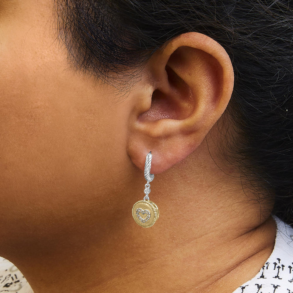 18K Yellow Gold Plated .925 Sterling Silver 1/8 Cttw Diamond Heart Medallion Drop and Dangle Earring (I-J Color, SI1-SI2 Clarity) - Friggin Jewelry