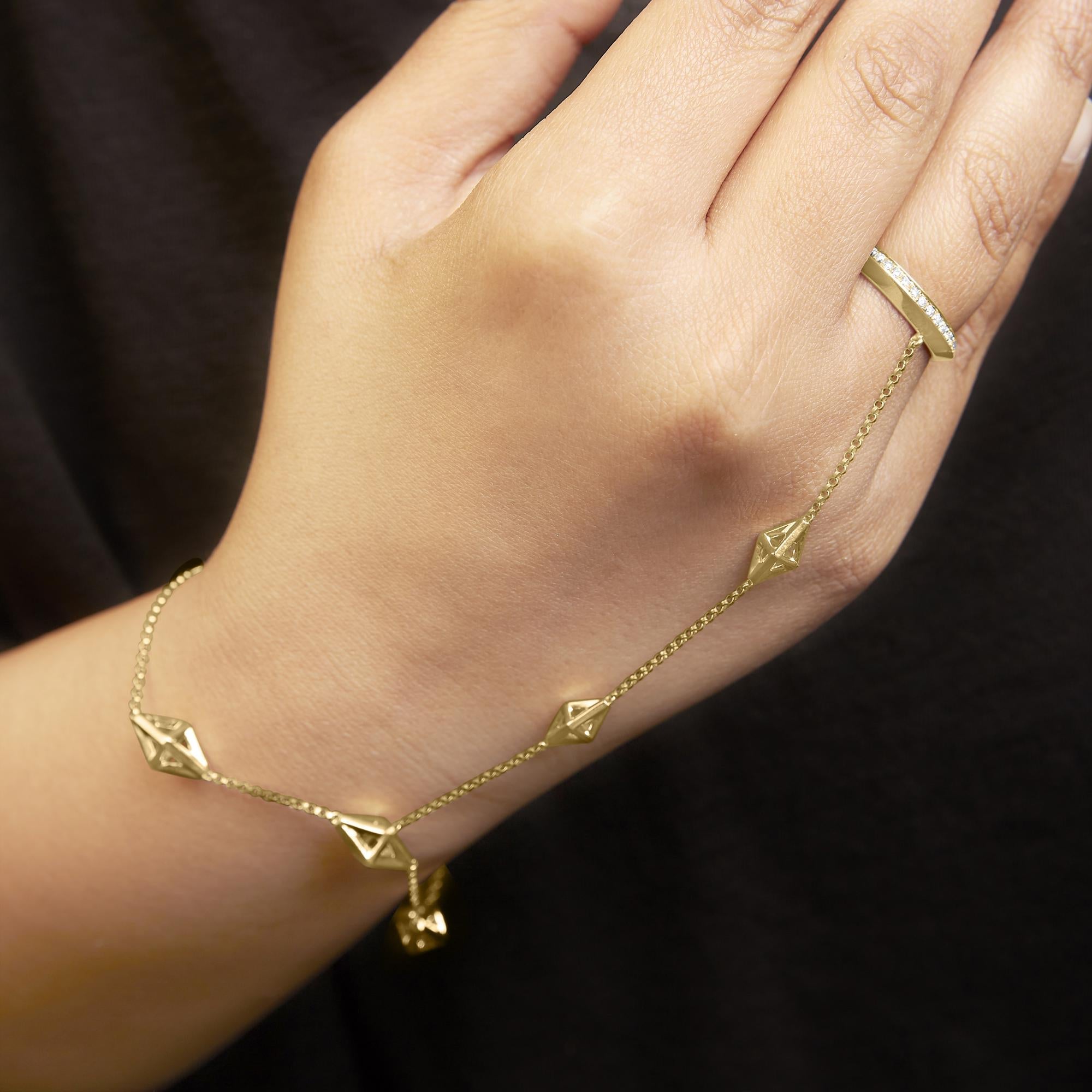 14K Yellow Gold 1/4 Cttw Diamond Ring and Bracelet Hand Chain (G-H Color, SI1-SI2 Clarity) - 7" - Friggin Jewelry Premium