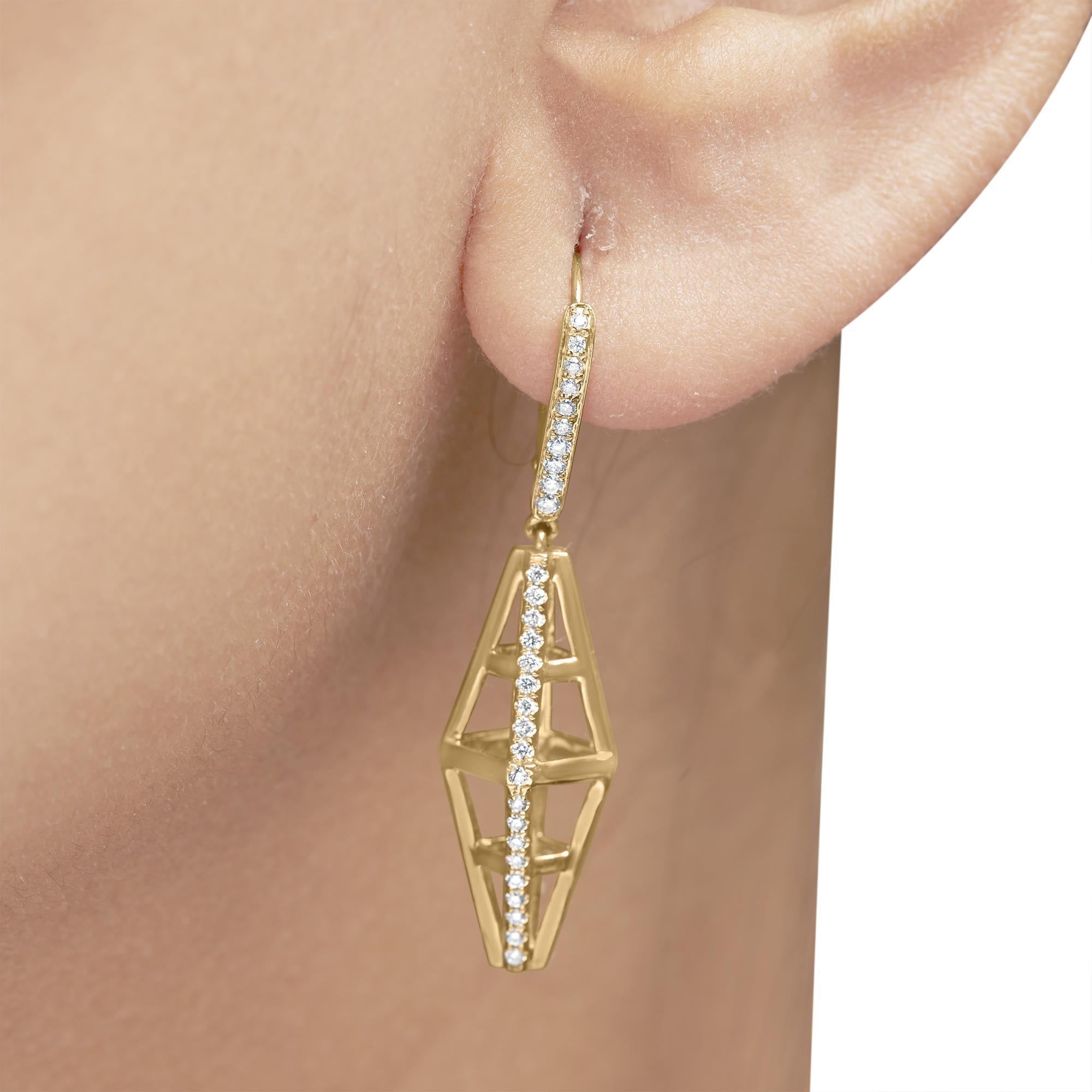 14K Yellow Gold 5/8 Cttw Diamond Geometrical Pillar Drop and Dangle Earrings (G-H Color, SI1-SI2 Clarity) - Friggin Jewelry