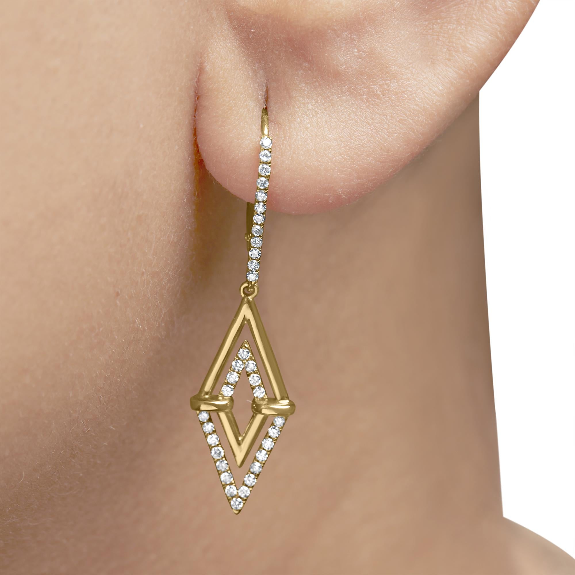 14K Yellow Gold 3/8 Cttw Double Triangle Drop and Dangle Diamond Earrings (G-H Color, SI1-SI2 Clarity) - Friggin Jewelry