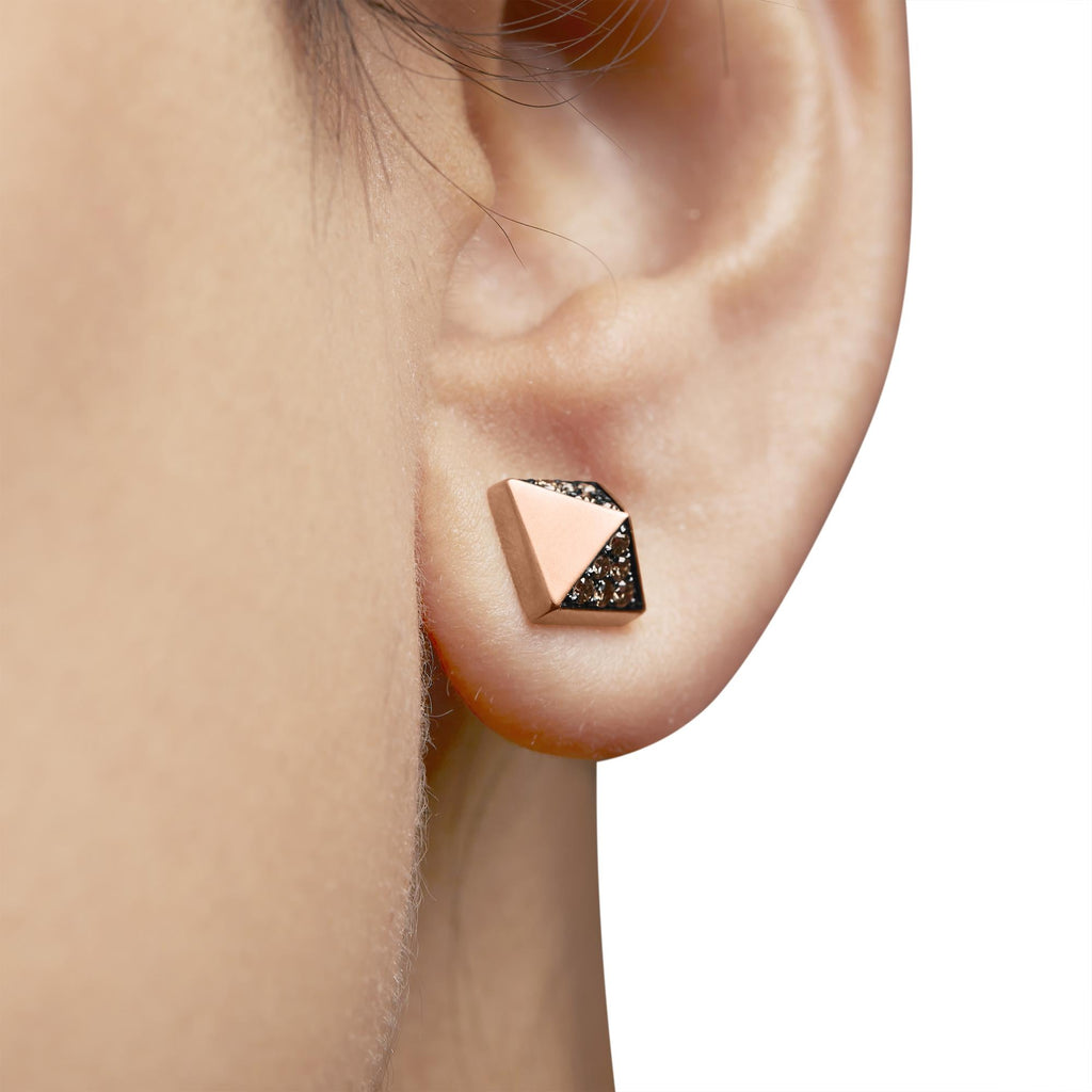 Aretes tipo pirámide de diamantes marrones de 1/4 ct en oro rosa de 14 quilates (color marrón, claridad SI1-SI2) - Friggin Jewelry