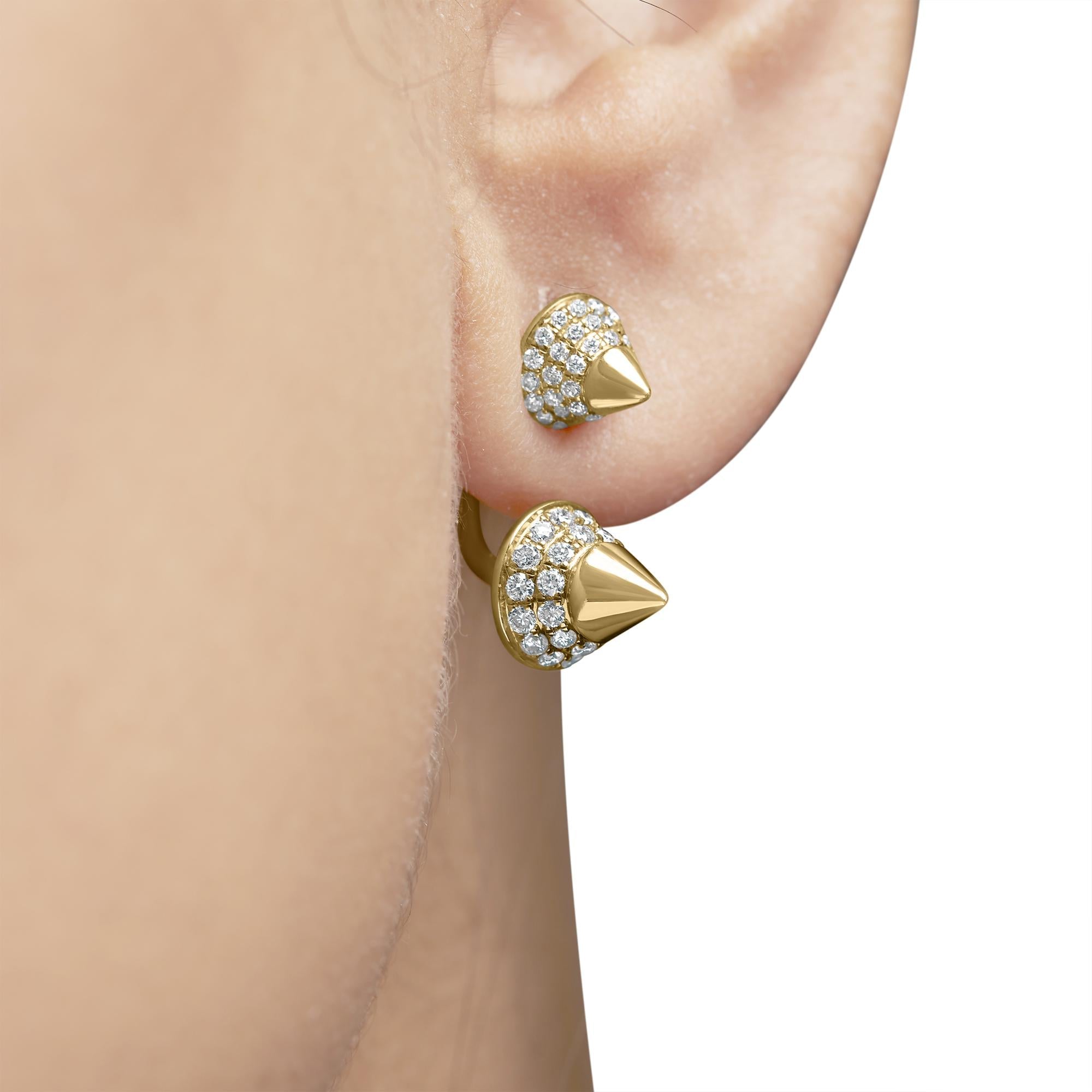 Orecchino a bottone a doppio cono con diamanti da 1,00 ct in oro rosa 14 carati (colore GH, purezza SI1-SI2) - Friggin Jewelry