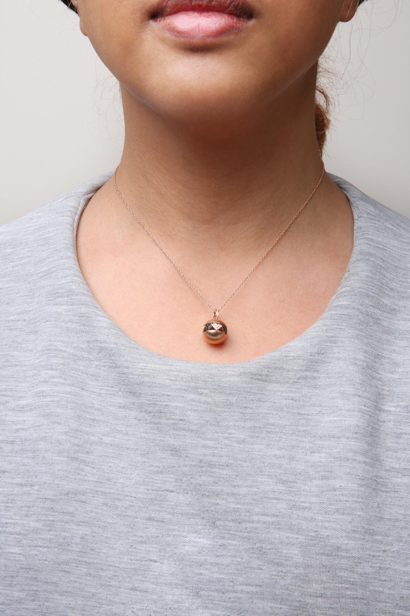 18K Rose Gold 3/8 Cttw Black and White Diamond Ball with Filigree Heart and Cluster Design 18" Pendant Necklace (Black and G-H Color, SI1-SI2 Clarity) - Friggin Jewelry