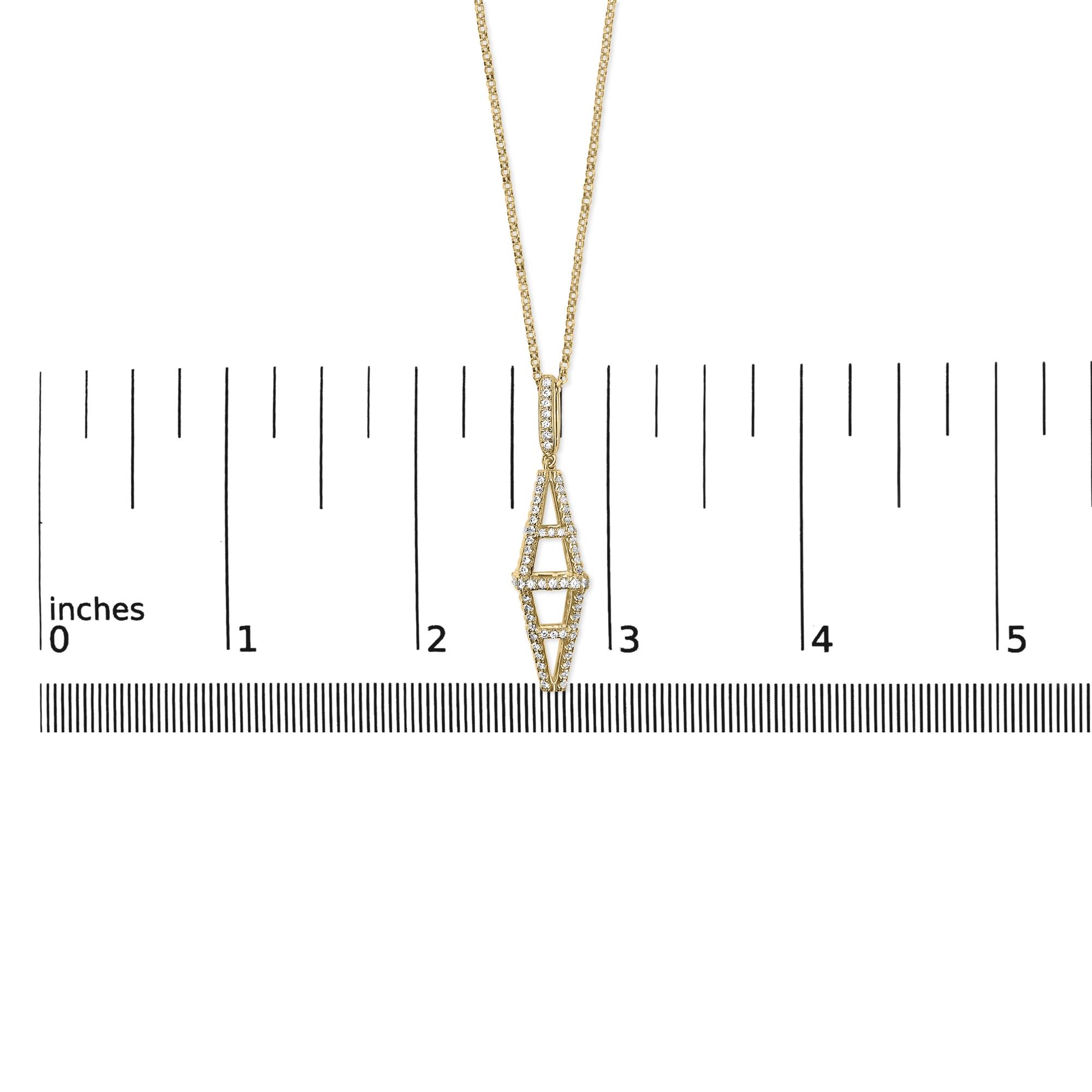 14K Yellow Gold 1.0 Cttw Diamond Studded Geometric Double Pyramid 18" Pendant Necklace (G-H Color, SI1-SI2 Clarity) - Friggin Jewelry Premium