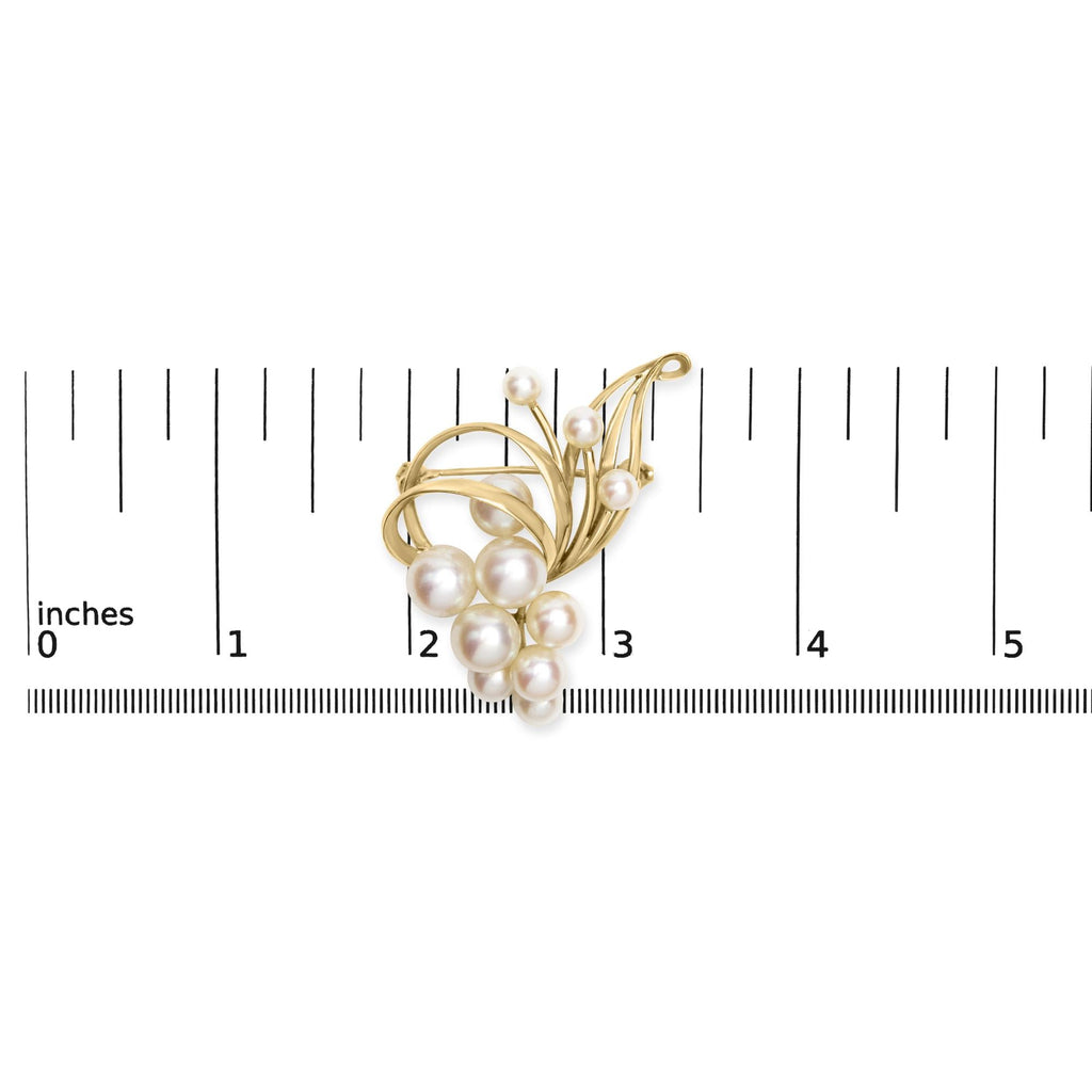14K Yellow Gold Akoya Cultured Pearl Cluster Swirl Brooch Pin - Friggin Jewelry