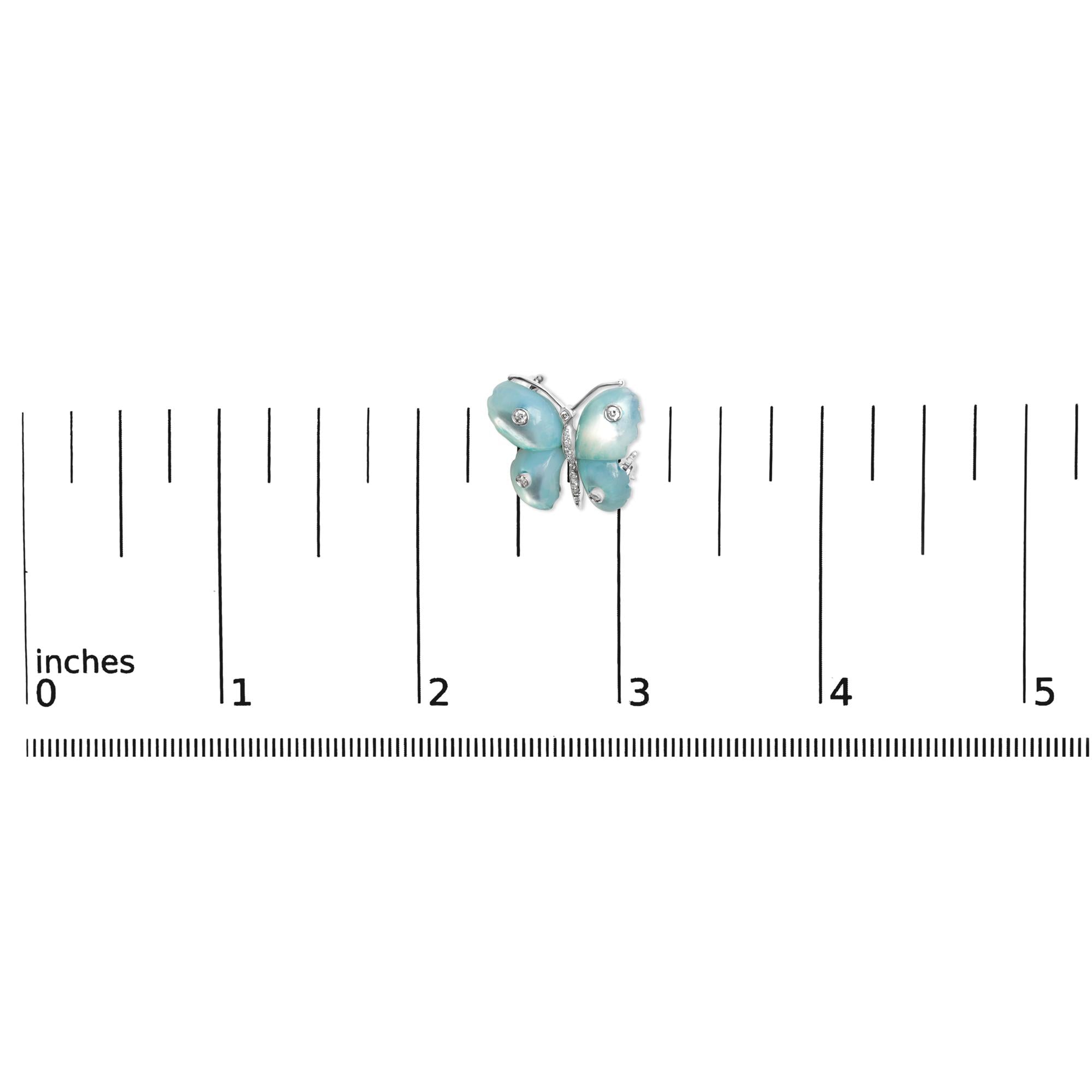 18K White Gold Blue Mother of Pearl and Diamond Accent Butterfly Pin Brooch (F-G Color, VS1-VS2 Clarity) - Friggin Jewelry