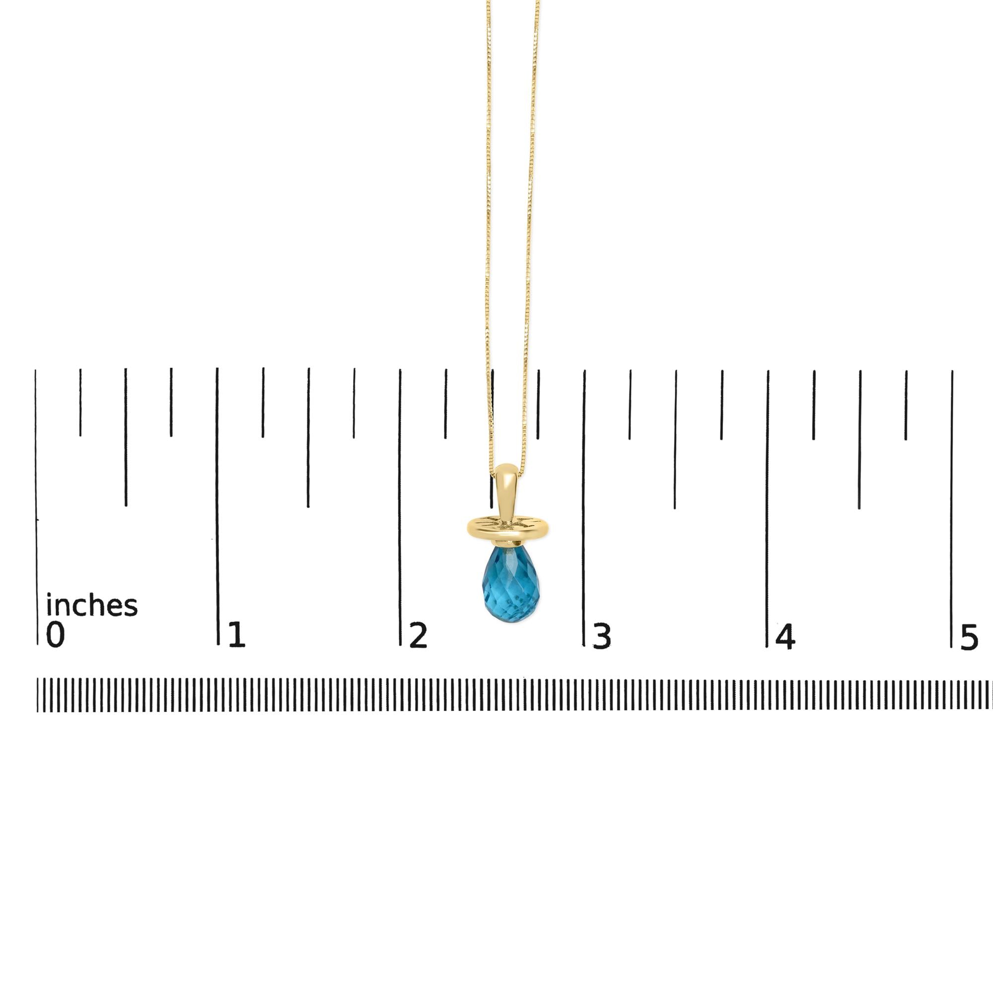 14K Yellow Gold and Blue Quartz Pacifier Pendant Necklace - 18" Inches - Friggin Jewelry