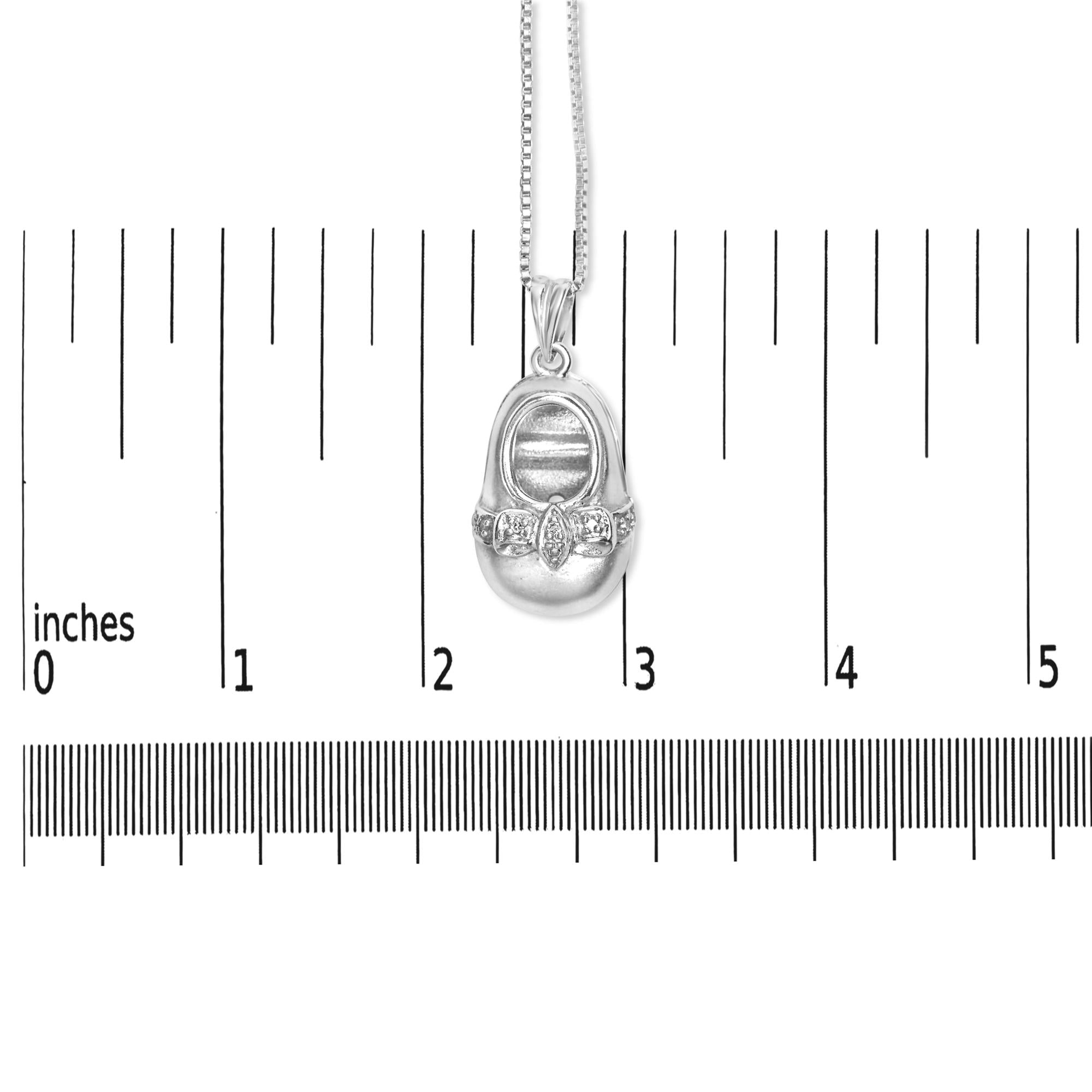 14K White Gold Diamond Accent Baby Shoe with Bow Pendant 18" Necklace (G-H Color, SI1-SI2 Clarity) - Friggin Jewelry