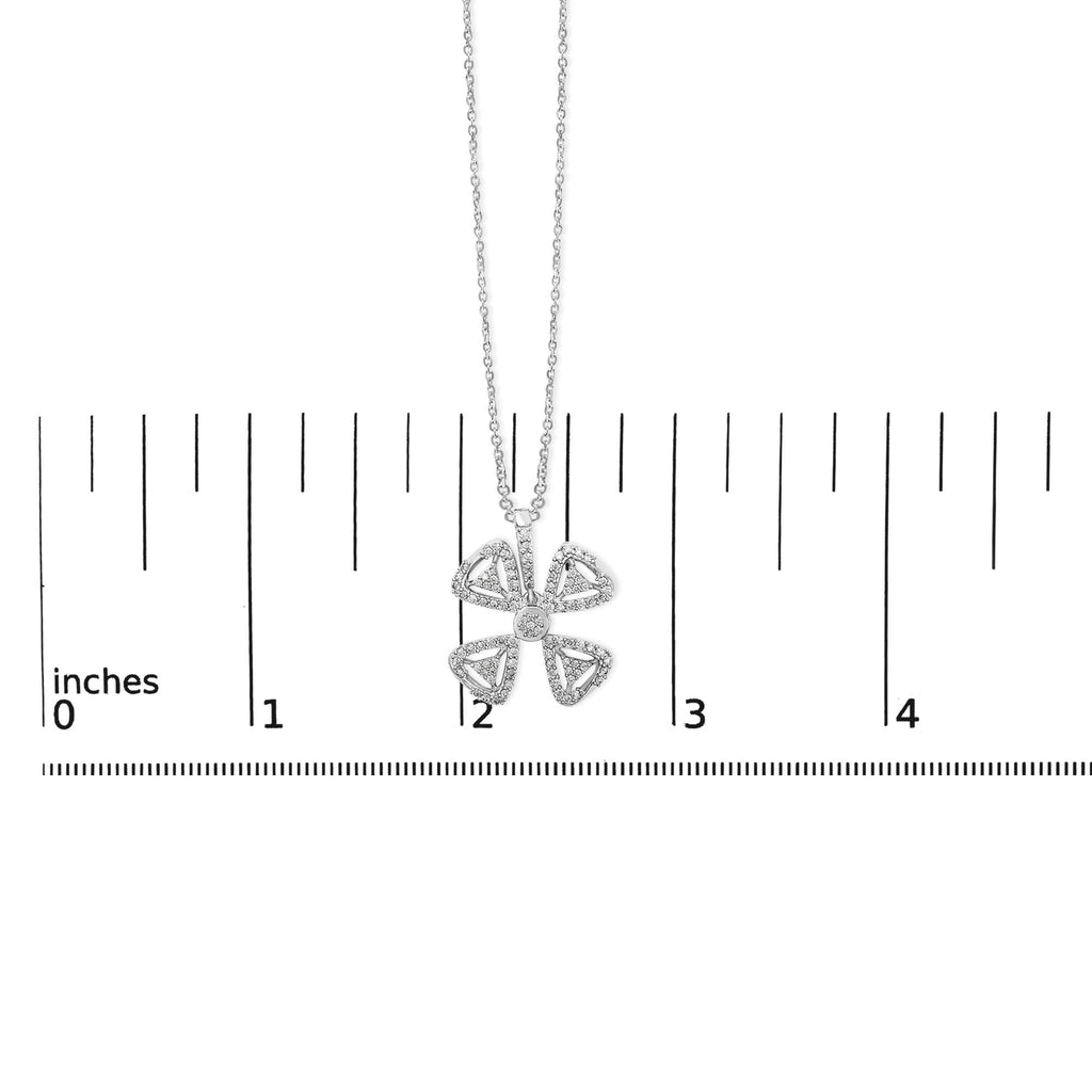 14K White Gold 5/8 Cttw Diamond 4 Leaf Floral Pendant Necklace (H-I Color, I1-I2 Clarity) - 18" Inches - Friggin Jewelry Premium