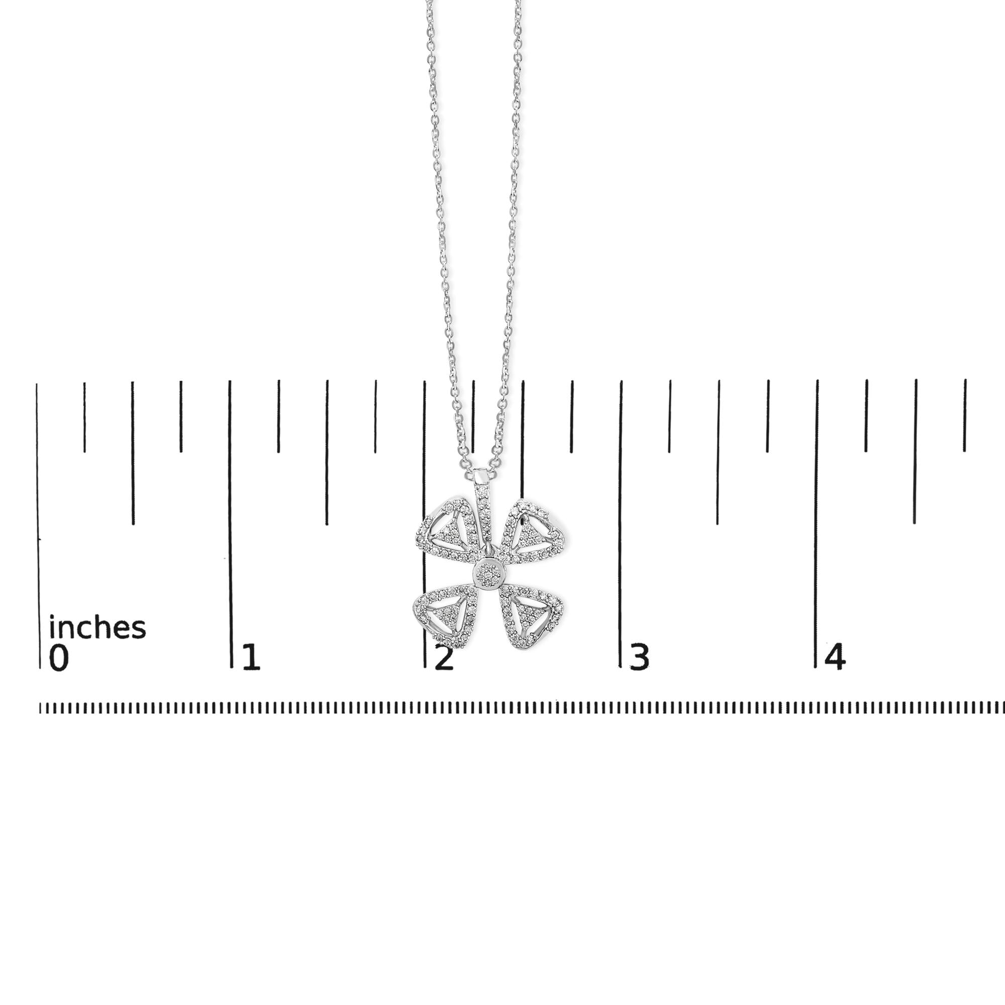 14K White Gold 5/8 Cttw Diamond 4 Leaf Floral Pendant Necklace (H-I Color, I1-I2 Clarity) - 18" Inches - Friggin Jewelry Premium