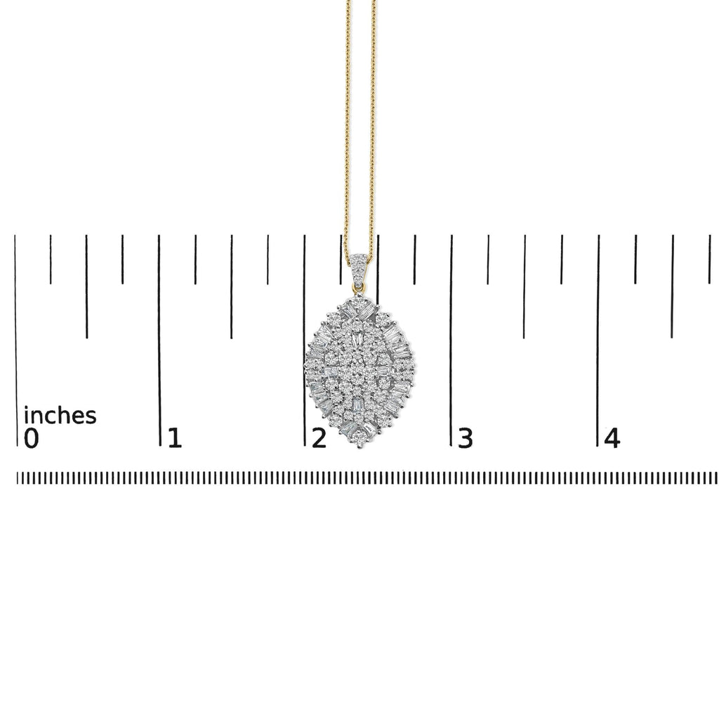 Collar con colgante en forma de pera de 2,00 quilates de diamantes en racimo en oro blanco y amarillo de 14 quilates (color GH, claridad SI2-I1) - 20" - Friggin Jewelry