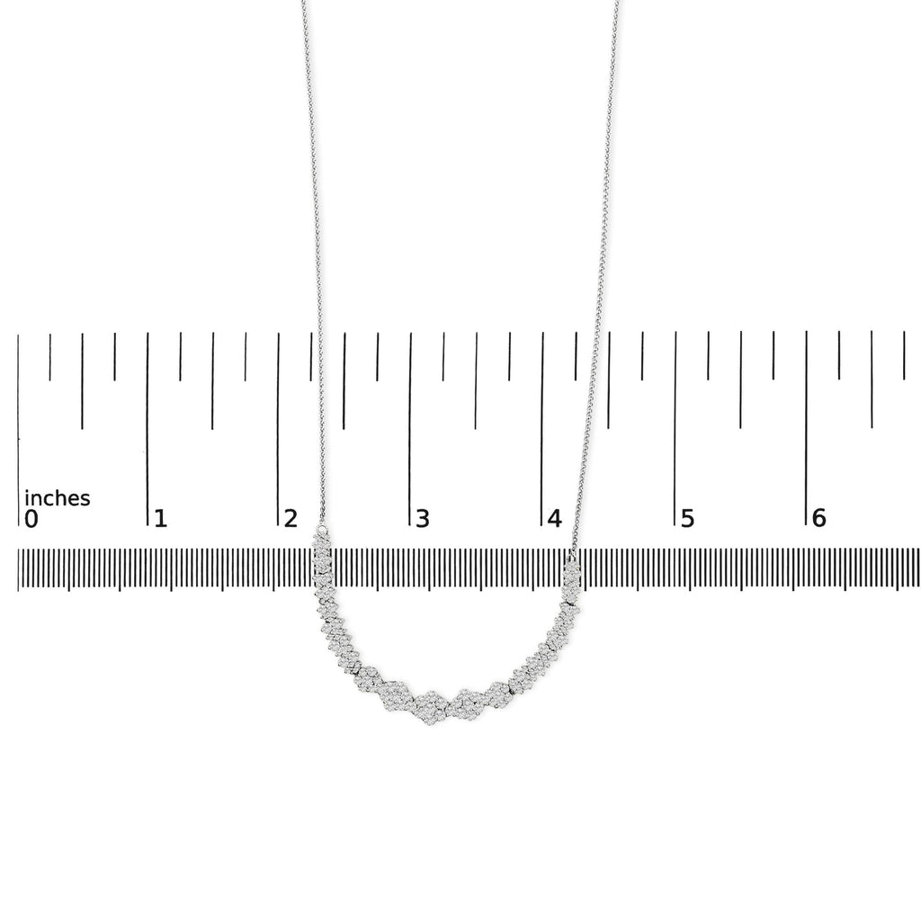 14K White Gold 2.00 Cttw Diamond Composite Cluster Bar Necklace (H-I Color, I2-I3 Clarity) - 18" Inches - Friggin Jewelry Premium