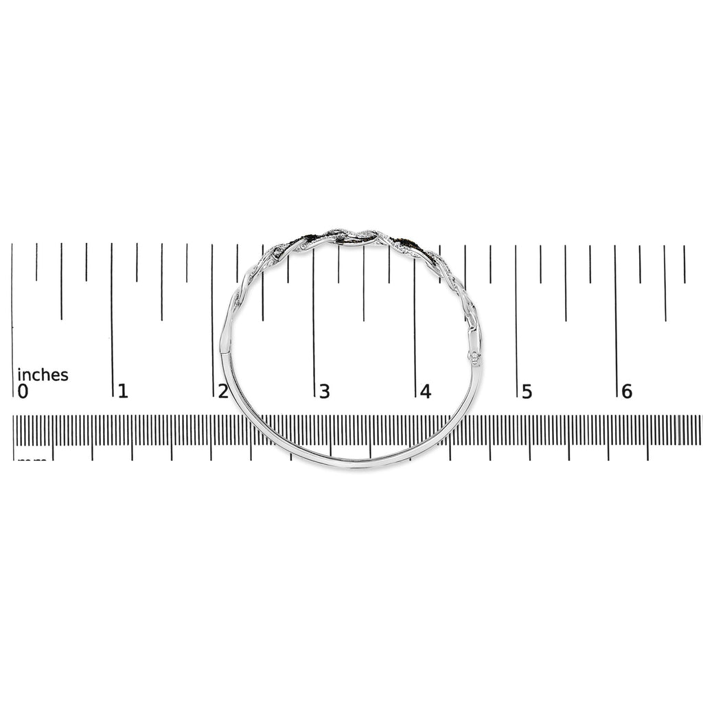 .925 Sterling Silver 3/8 Cttw White and Black Diamond Swirl Bangle Bracelet (Black Color, I3 Clarity) - 7.75" Inches - Friggin Jewelry